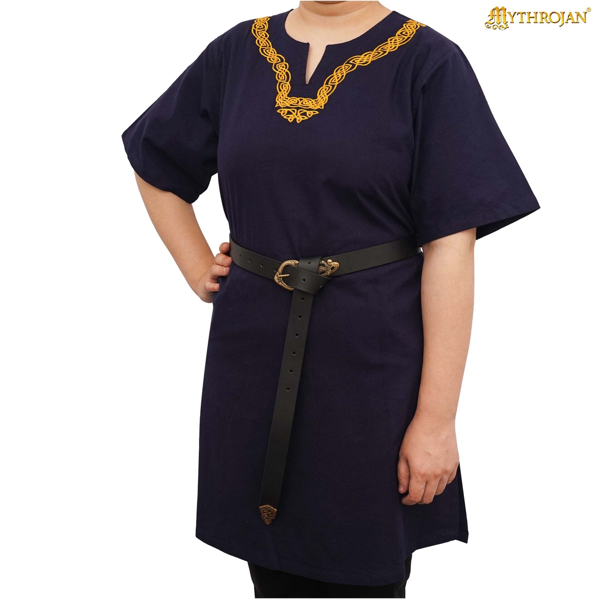 Imagen única de: Túnica vikinga bordada Mythrojan — camisa medieval de algodón