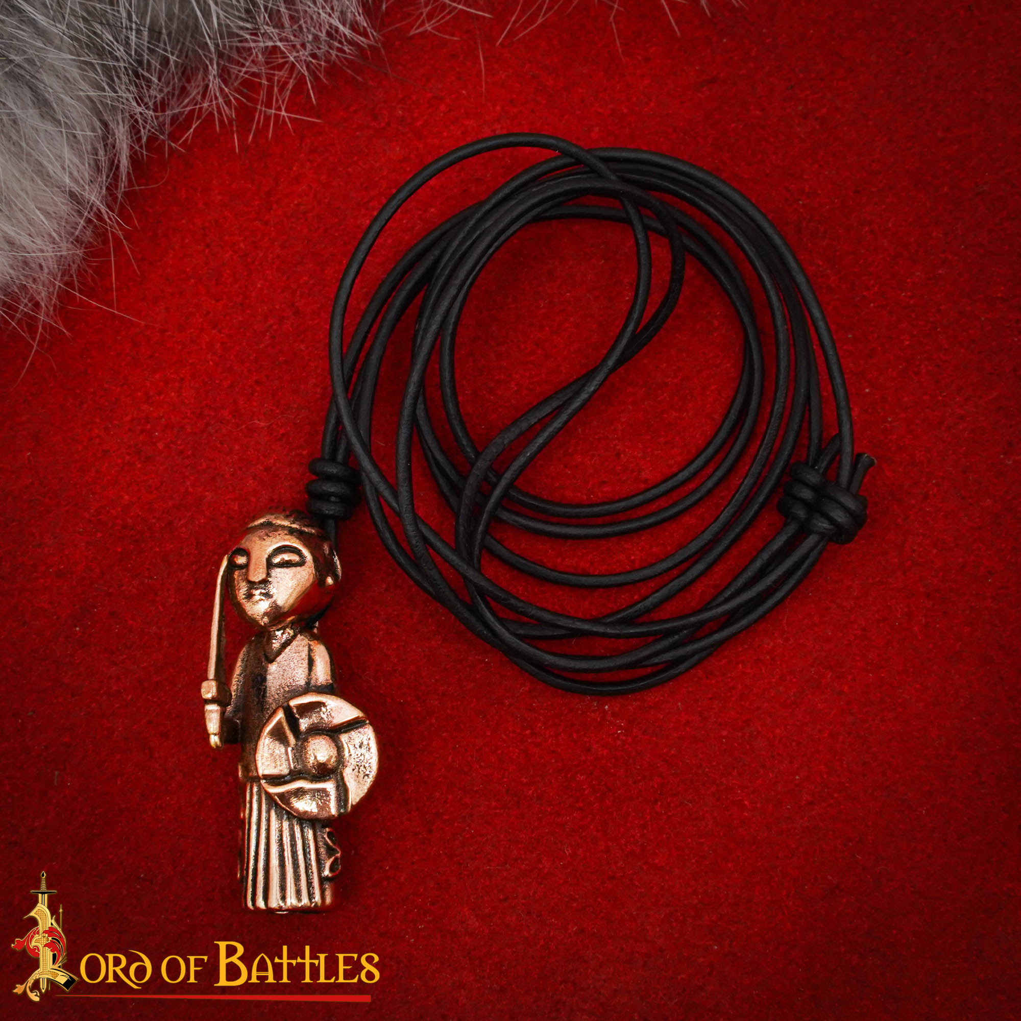 Colgante Valquiria vikingo en bronce — fundición a cera perdida, cordón de cuero ajustable - imagen 4