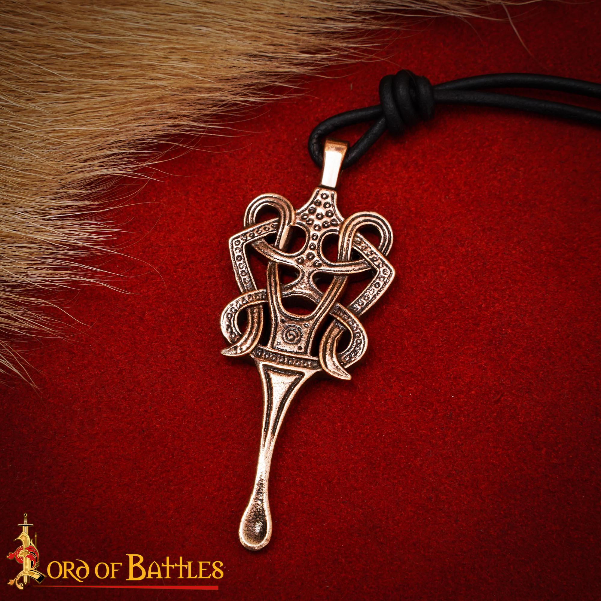 Colgante de bronce con nudo celta y cordón de cuero - Envejecido