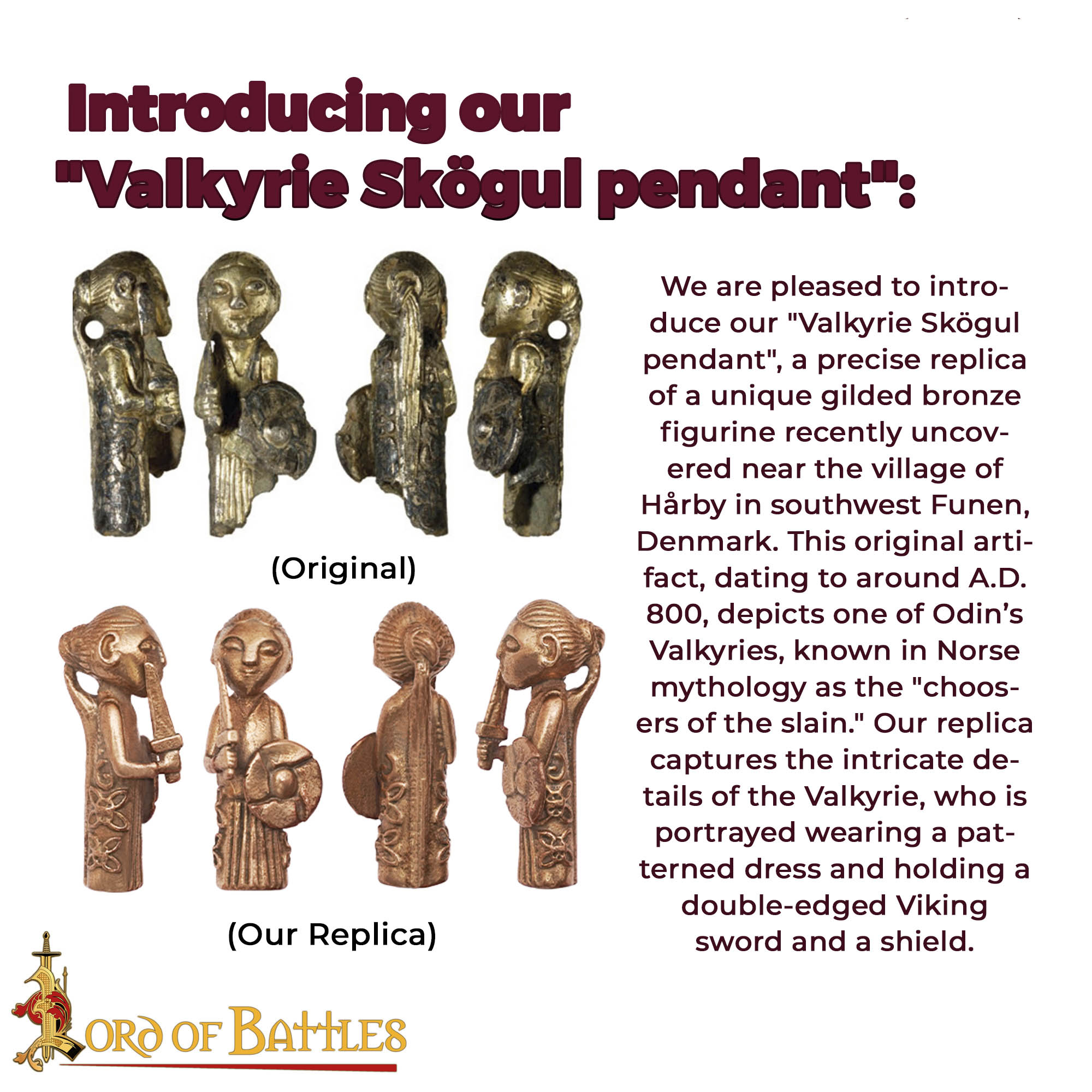 Colgante Valquiria vikingo en bronce — fundición a cera perdida, cordón de cuero ajustable - imagen 6