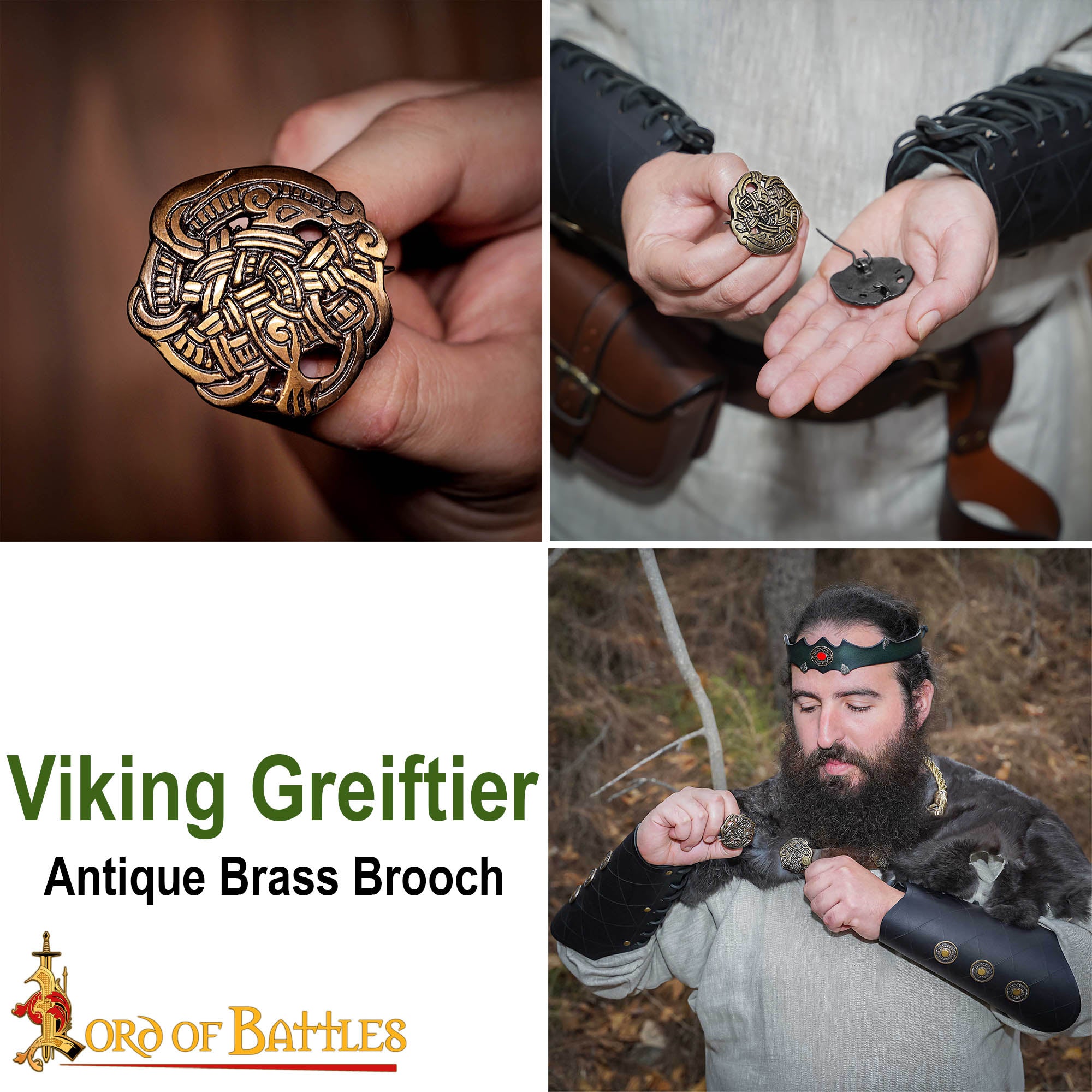 Imagen única de: Broche Vikingo de Animal Agarrado - Latón Antiguo