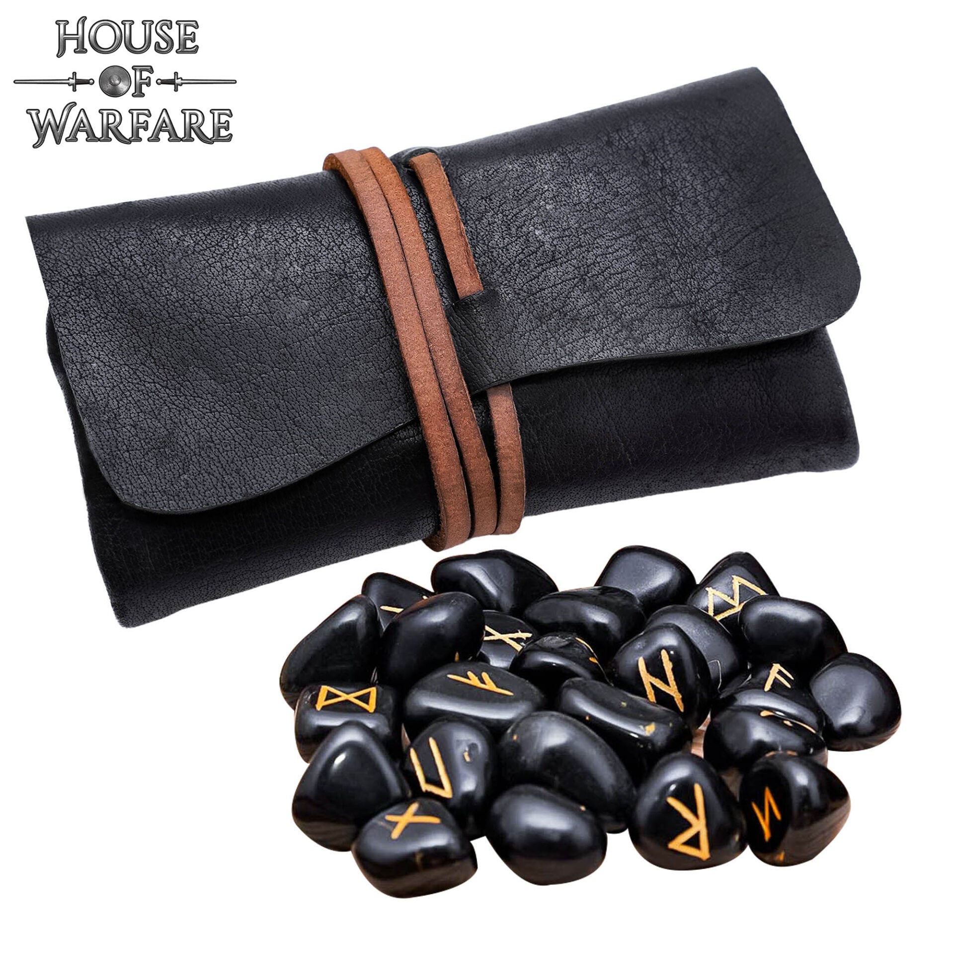 Imagen única de: Juego de Piedras Rúnicas Vikingas con Estuche de Cuero Negro - Adivinación y Estrategia Nórdica