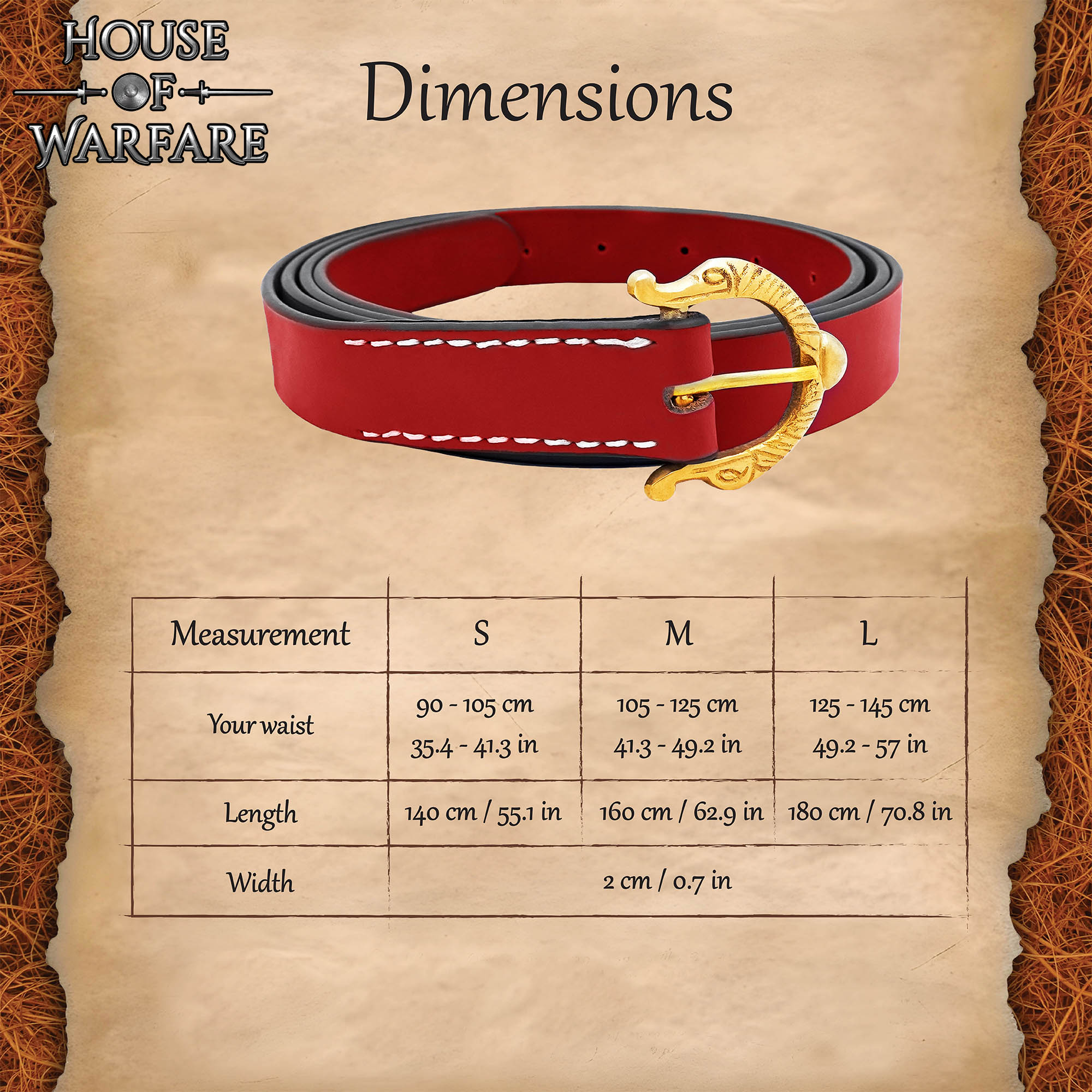 Cinturón vikingo y medieval de cuero con hebilla de latón - imagen 4