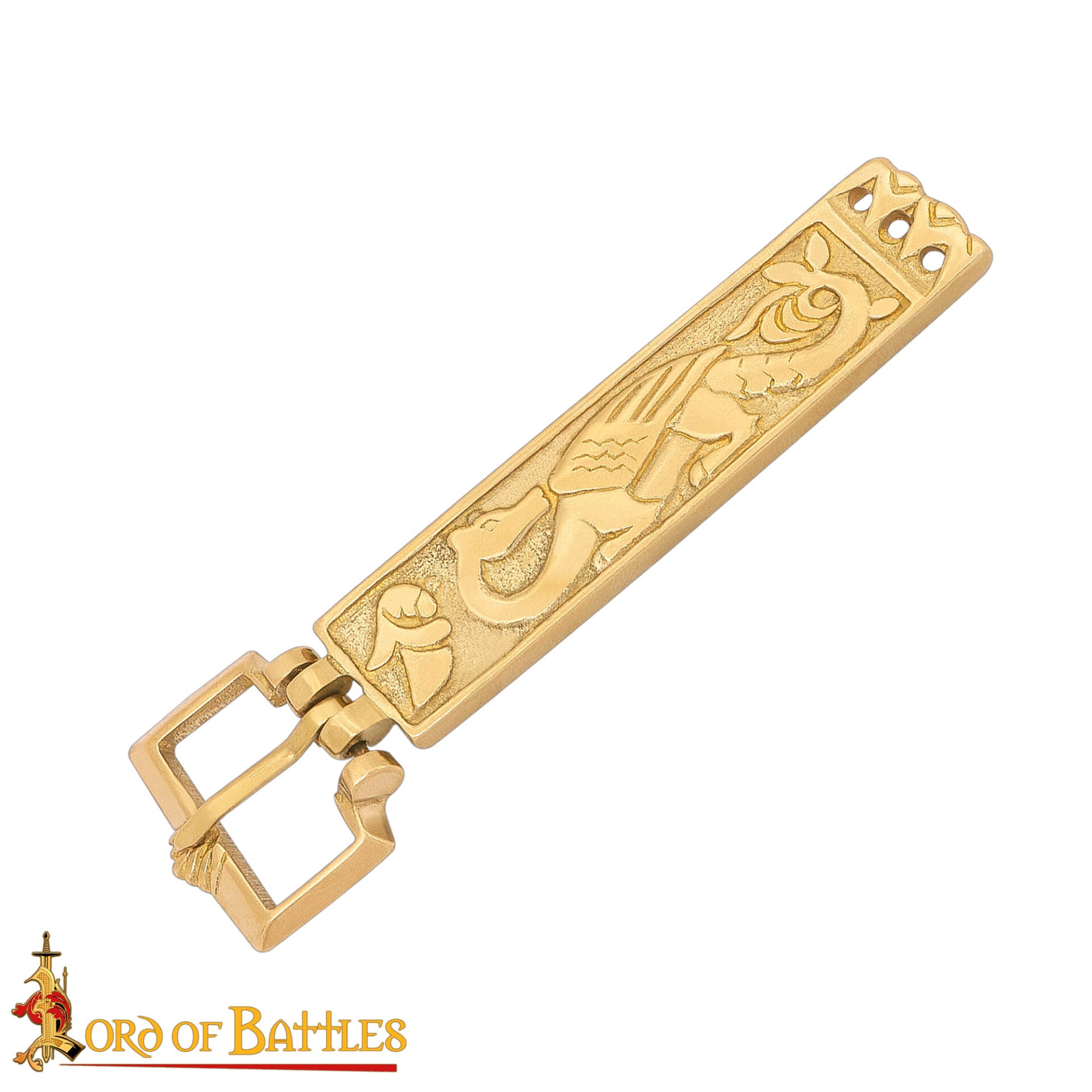 Imagen única de: Hebilla de Cinturón Vikinga de Latón Macizo con Forma de Dragón - Diseño Nórdico Grabado