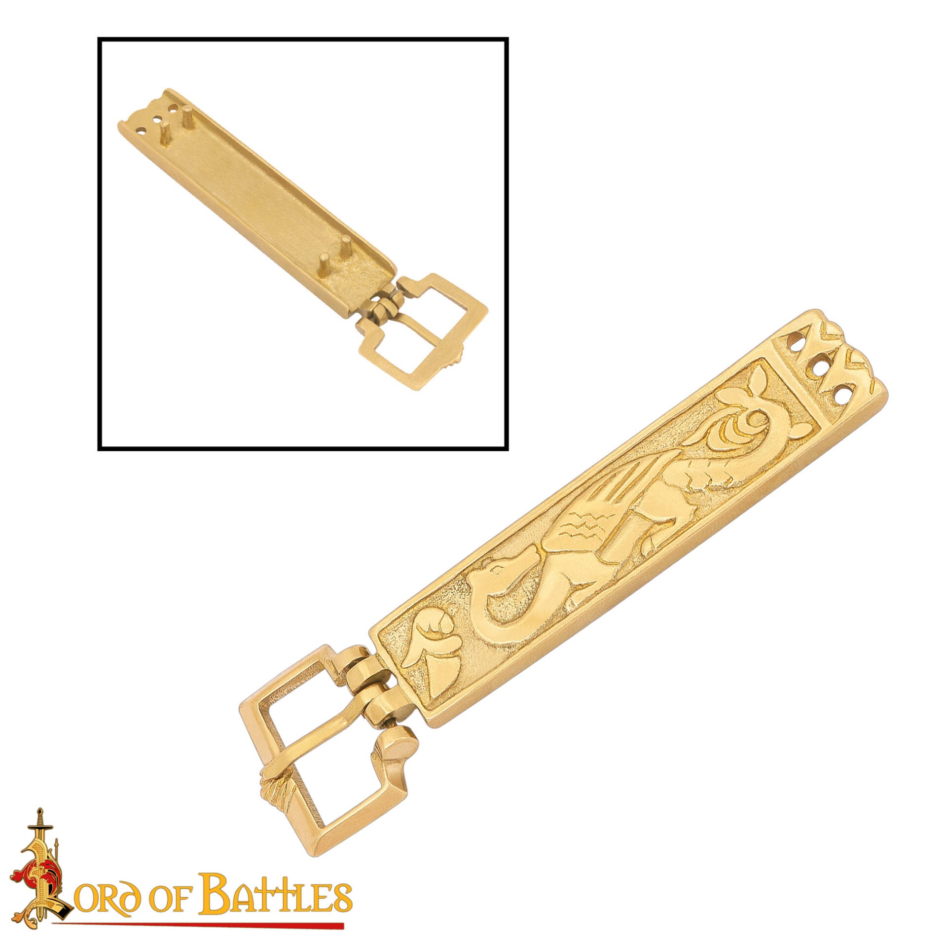 Imagen única de: Hebilla de Cinturón Vikinga de Latón Macizo con Forma de Dragón - Diseño Nórdico Grabado