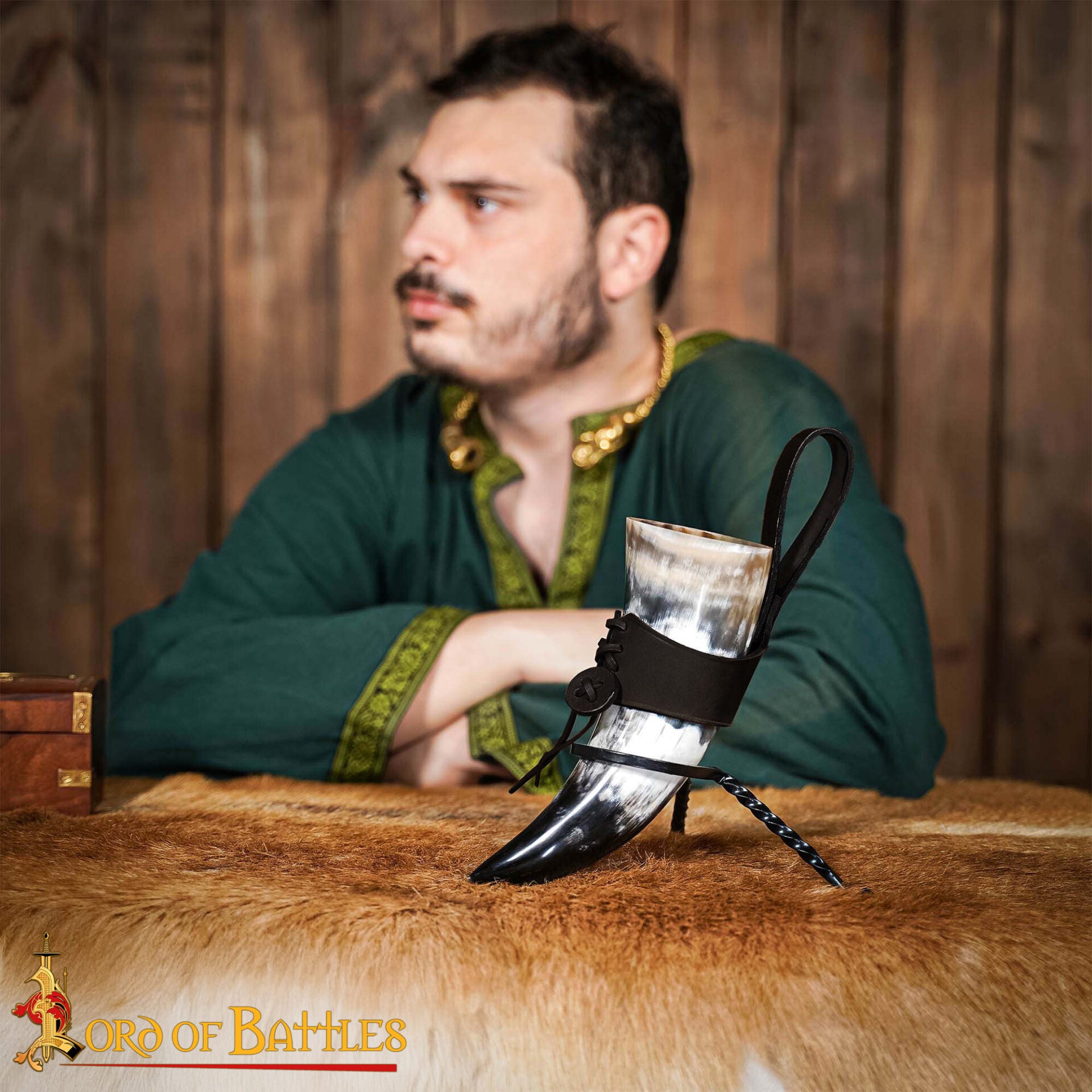 Cuerno de beber vikingo con funda de cuero - imagen 18