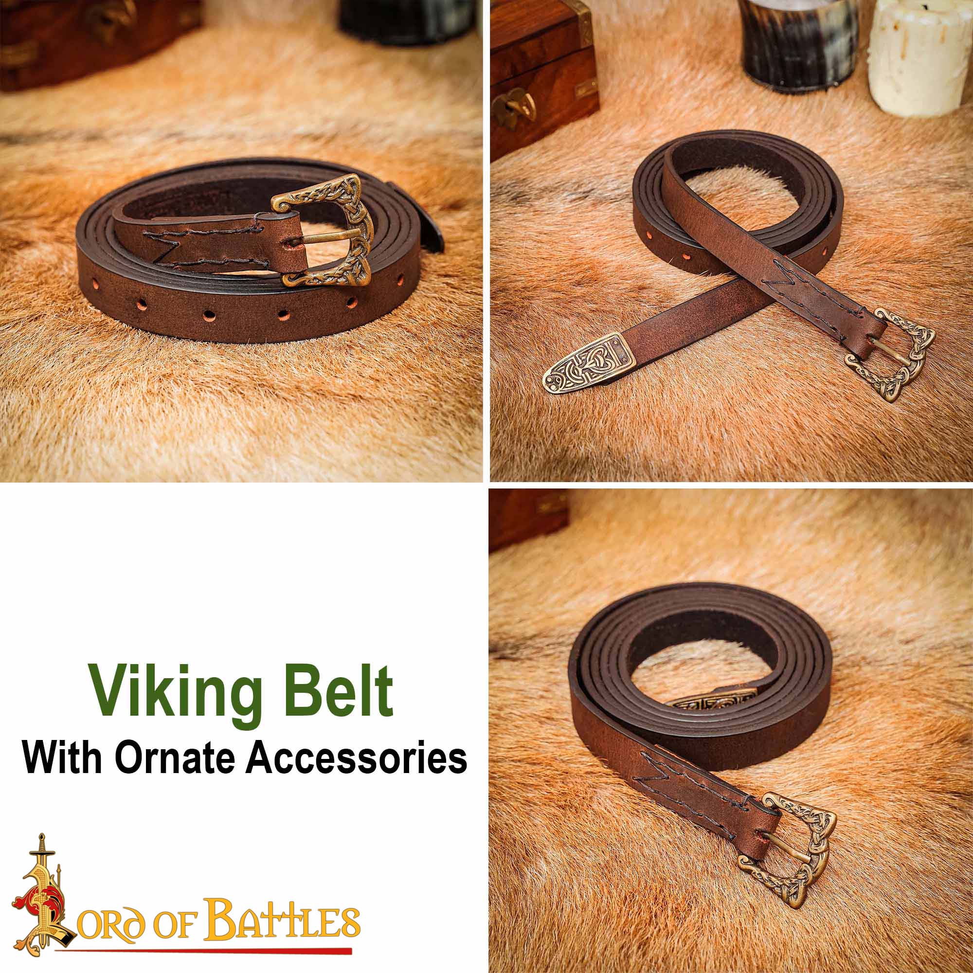 Cinturón vikingo de cuero Birka con hebilla de latón envejecido - imagen 7