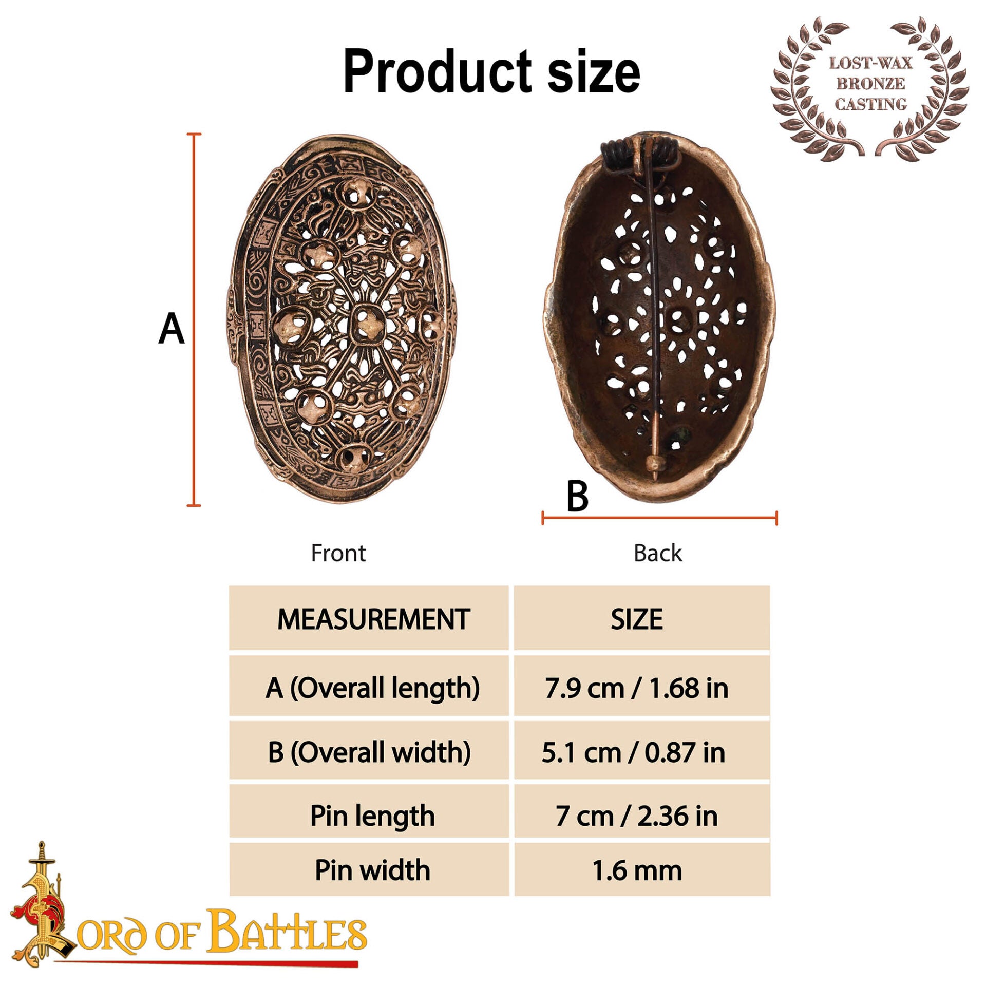 Fíbula oval vikinga en bronce (cera perdida) — réplica siglo IX - imagen 3