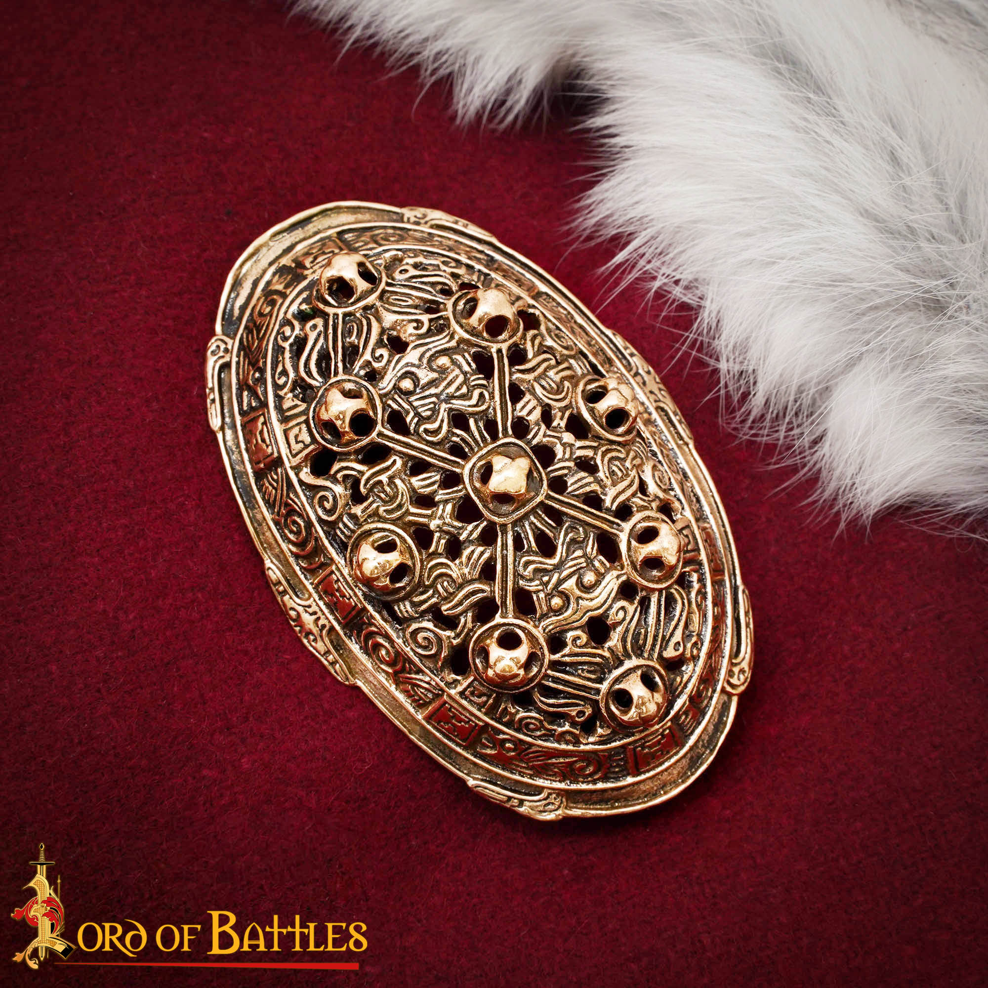 Fíbula oval vikinga en bronce (cera perdida) — réplica siglo IX