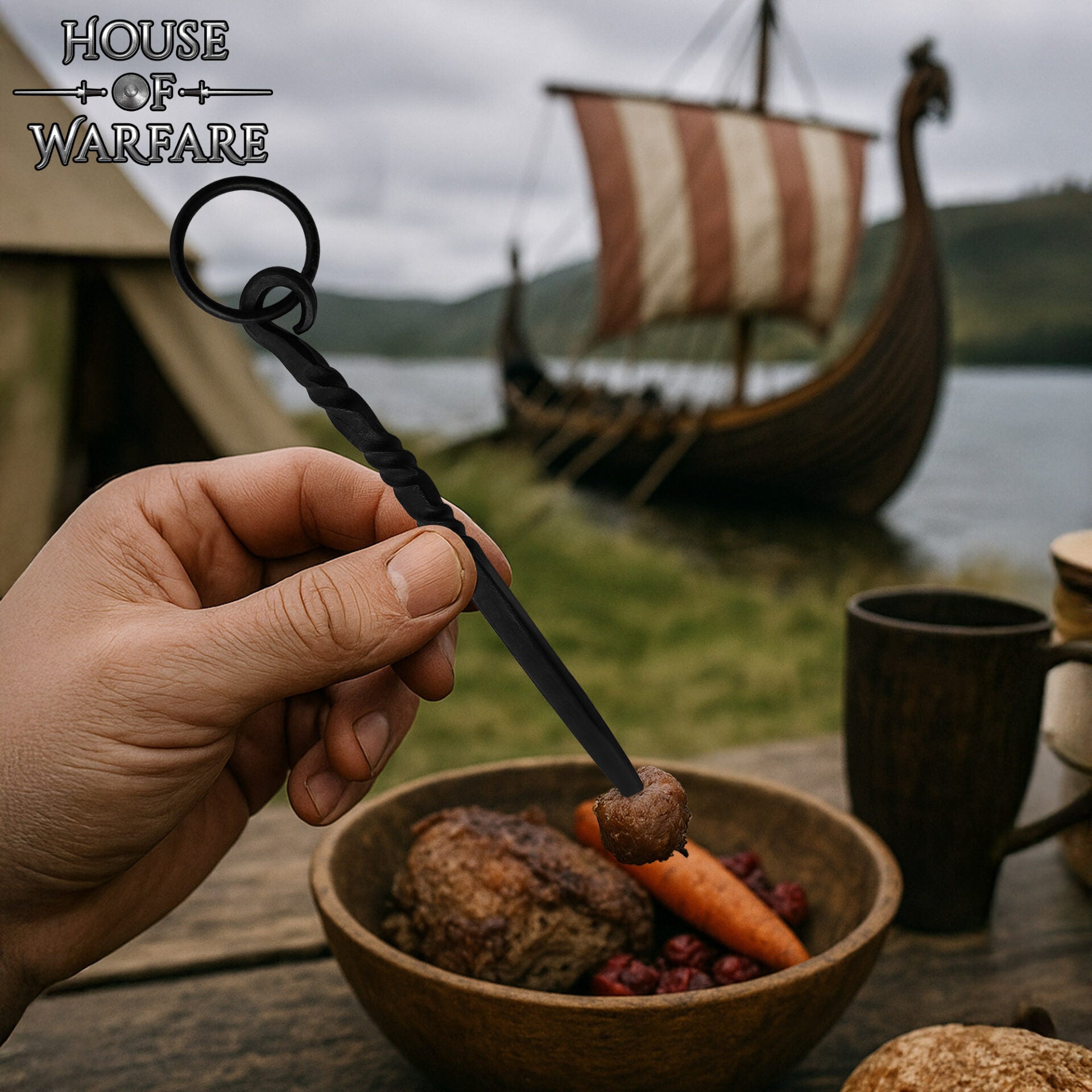 Imagen única de: Pica Medieval de Hierro Negro Forjada a Mano - 7 Pulgadas Vikingo Herramienta de Comedor