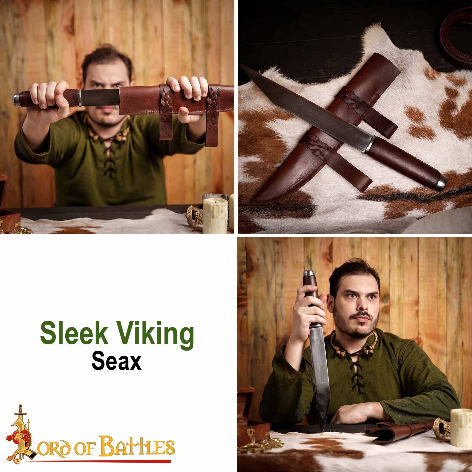 Imagen única de: Daga Medieval Seax - Hoja de Acero Al Carbono Forjada a Mano con Funda de Cuero Marrón