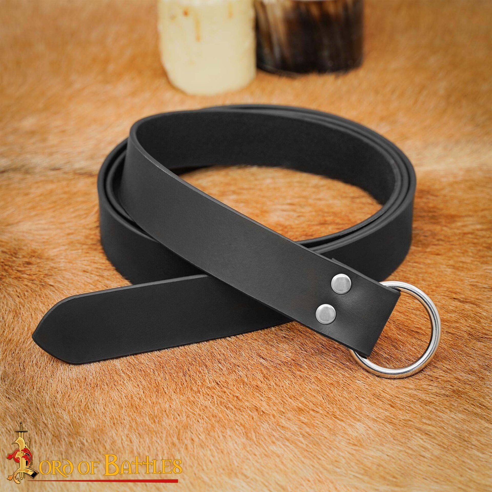 Cinturón Medieval de Cuero Negro con Hebilla de Anillo de Acero - Cuero de Búfalo Genuino 3.3mm, Larp & Accesorio Renacentista - Imagen 6