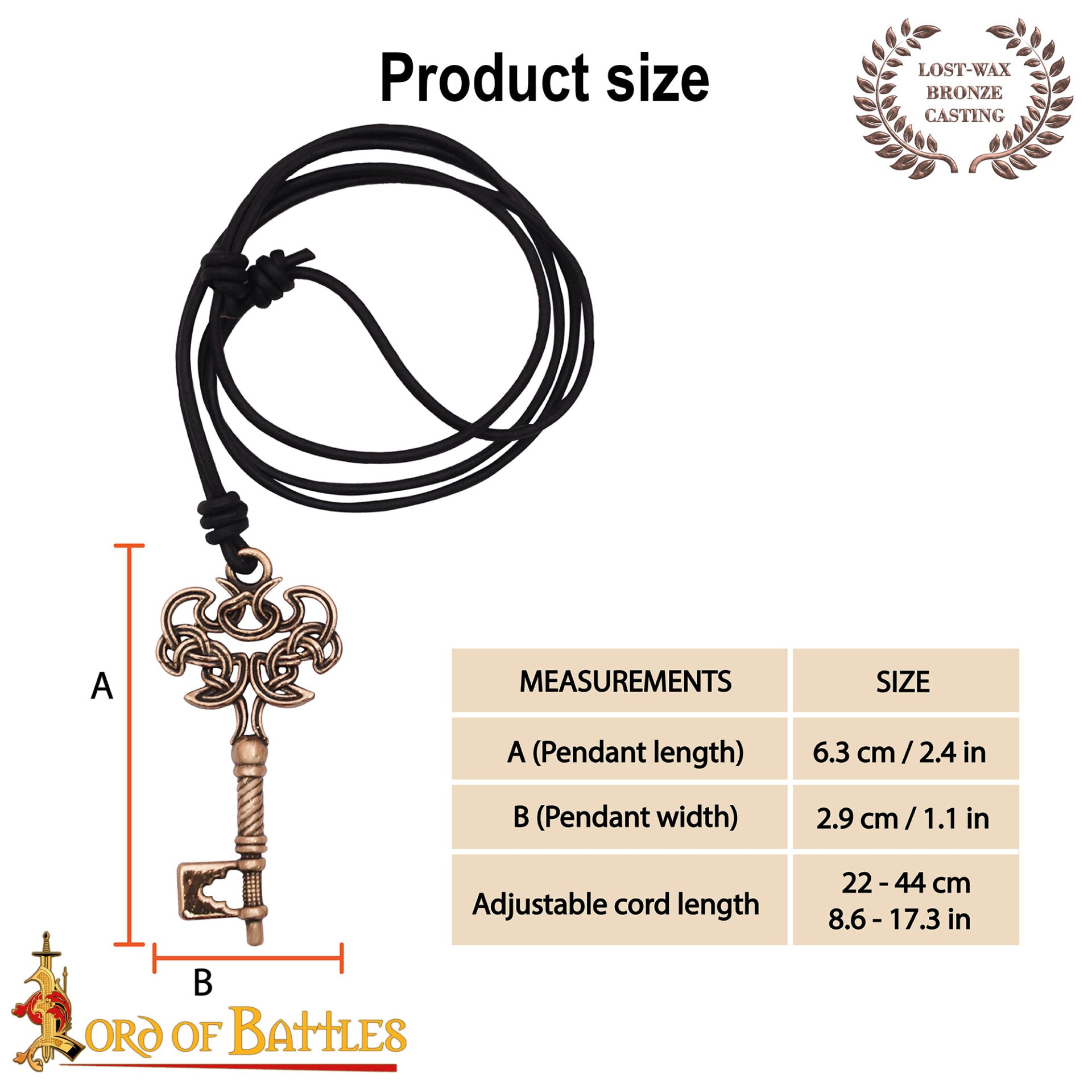 Imagen única de: Collar Colgante Llave Vikinga de Bronce con Nudos Celtas