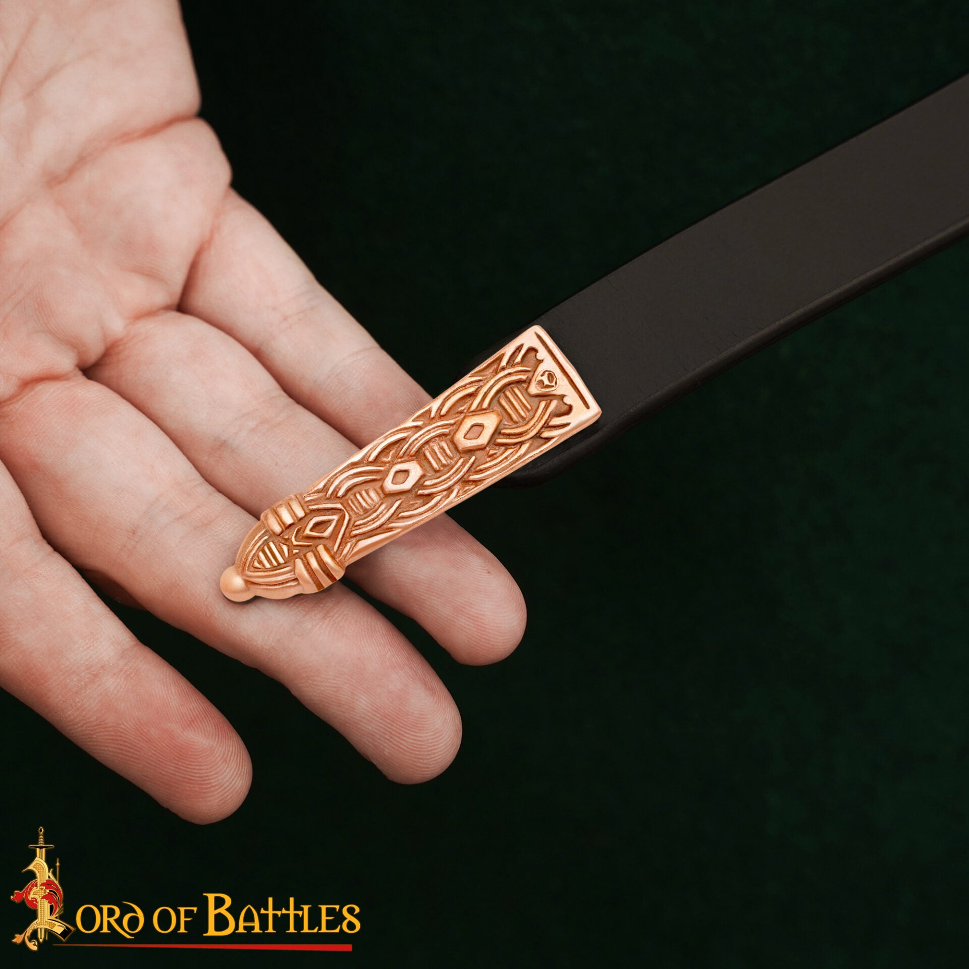 Remate de cinturón vikingo en bronce macizo con nudos (1,5 cm)