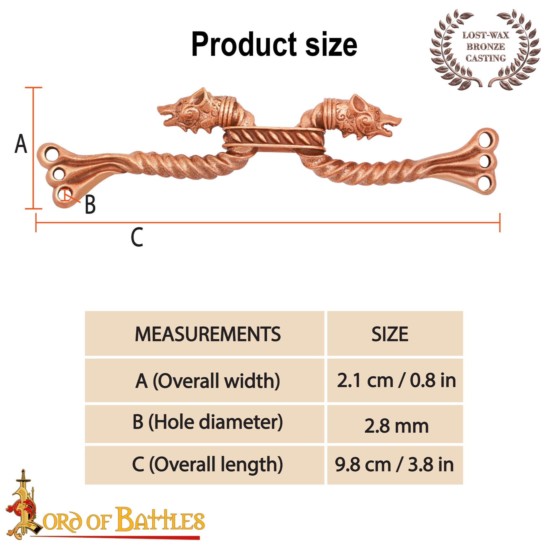 Broche vikingo de bronce para capa con cabezas de animal - cera perdida - imagen 25