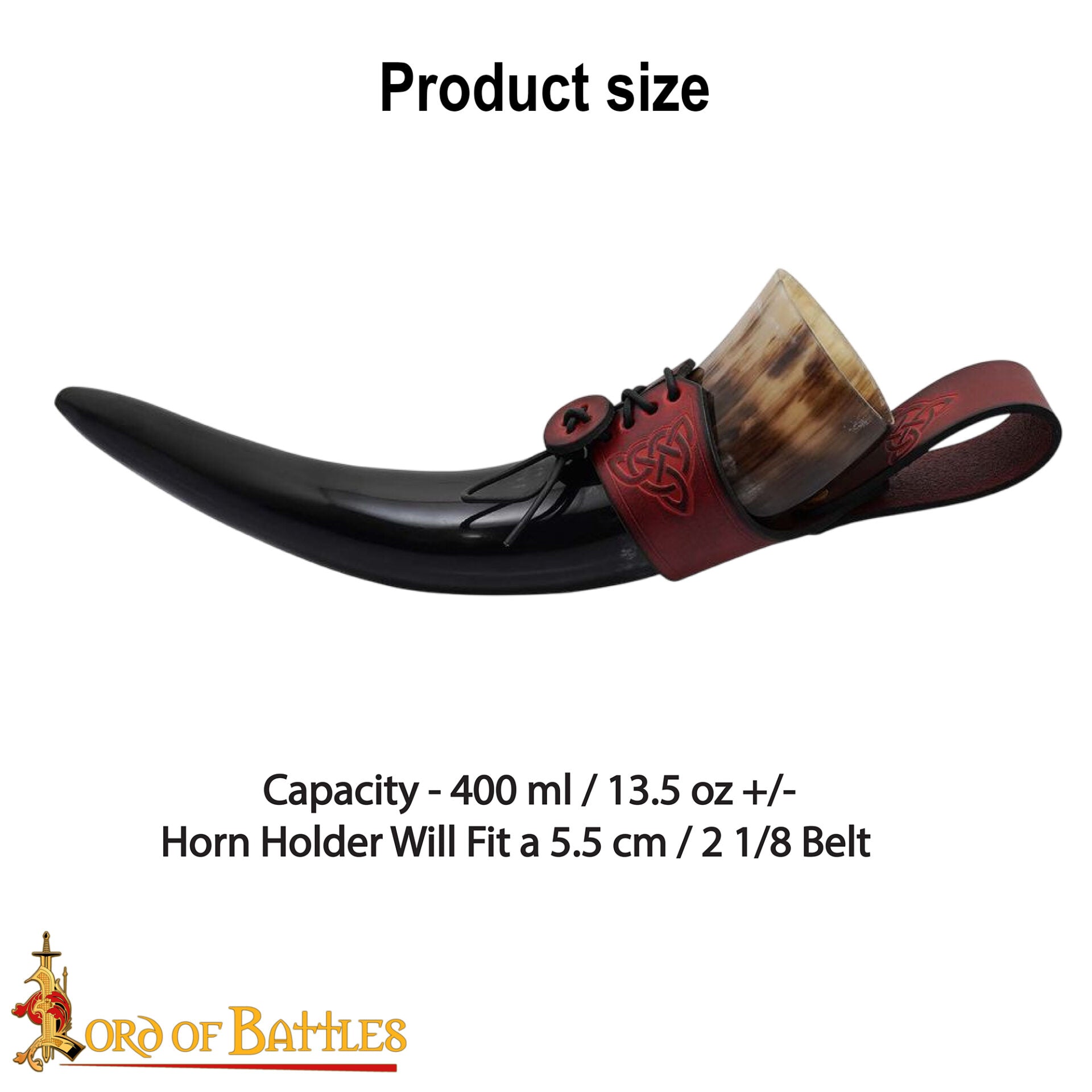 Cuerno de beber vikingo con funda de cuero y porta cinturón con nudo celta - imagen 50