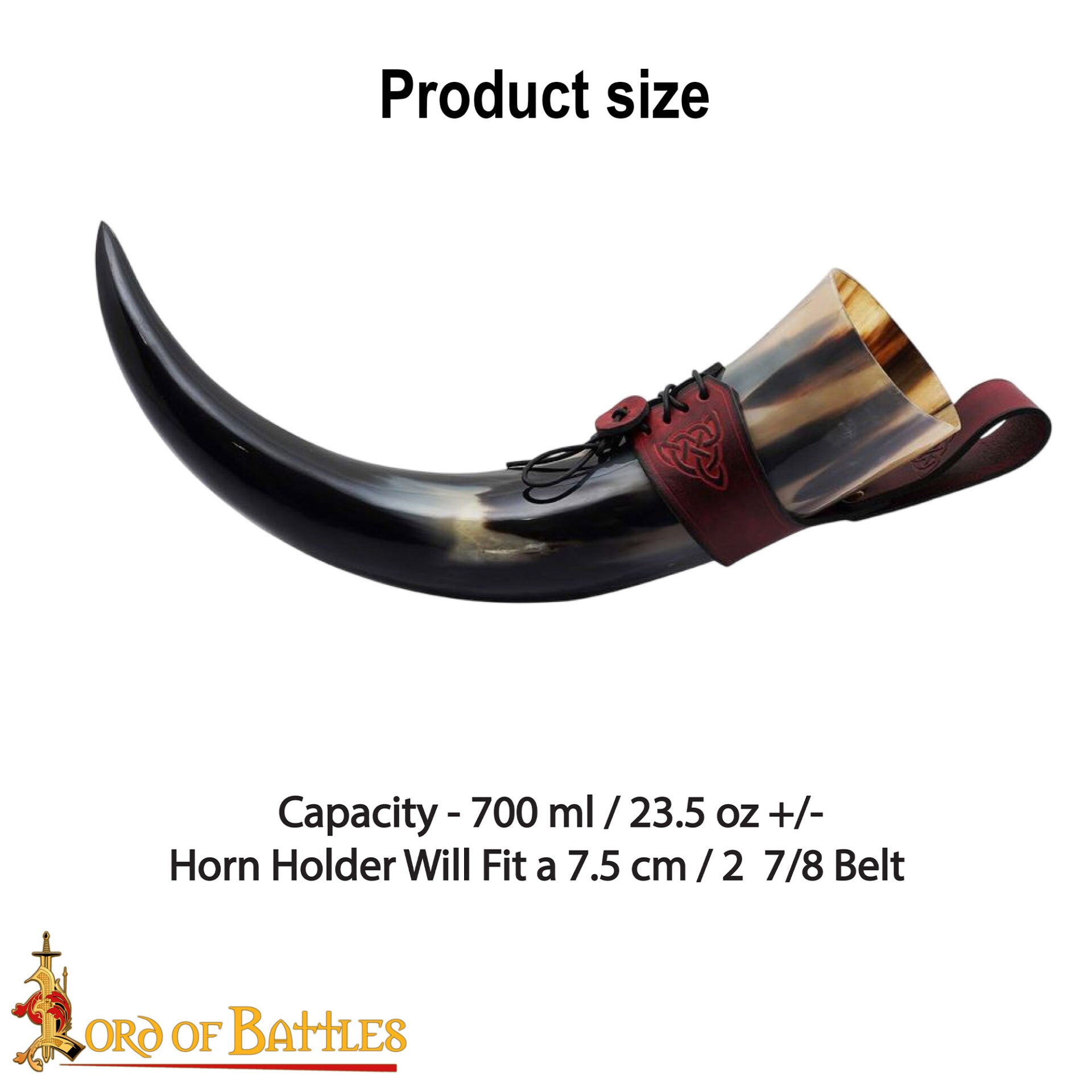 Cuerno de beber vikingo con funda de cuero y porta cinturón con nudo celta - imagen 33