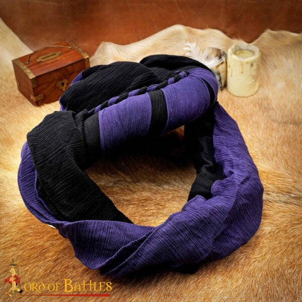 Imagen única de: Turbante Medieval Sarraceno - Negro y Violeta Desierto Head Wrap para Larp, Fantasía y Temas Históricos