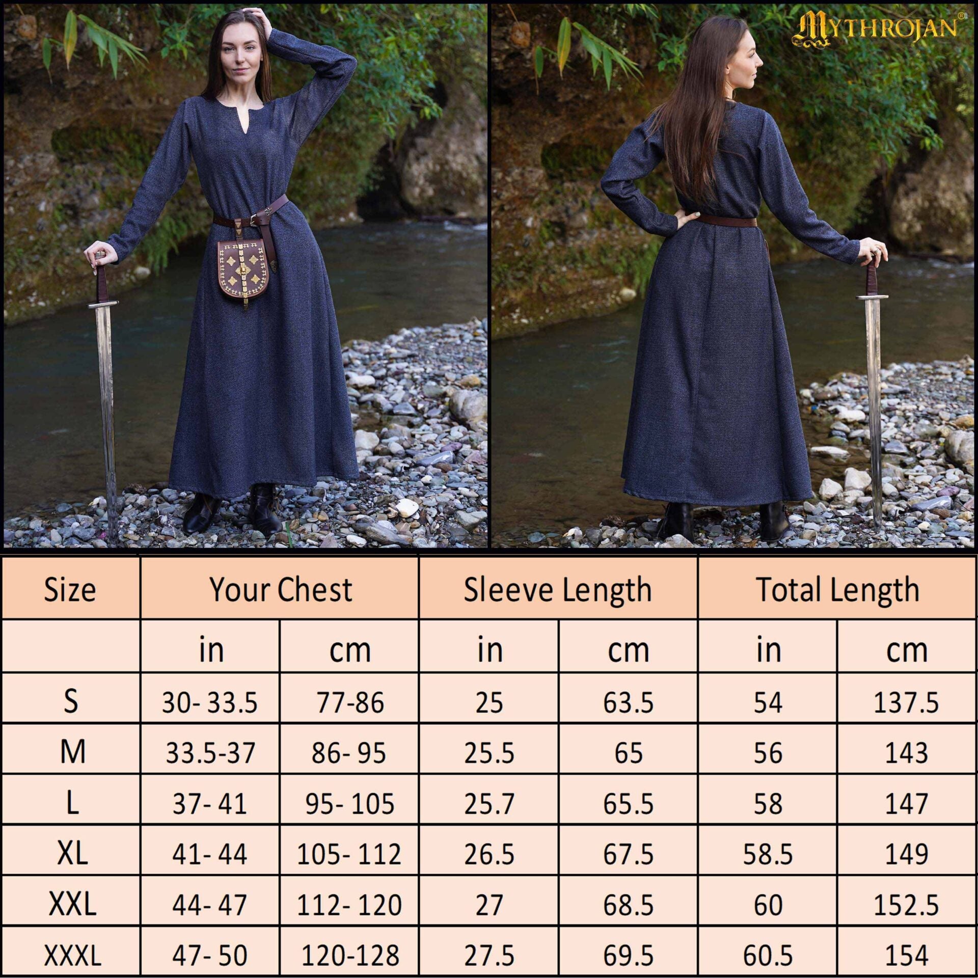 Vestido vikingo Astrid en sarga diamante, 80% lana - imagen 3