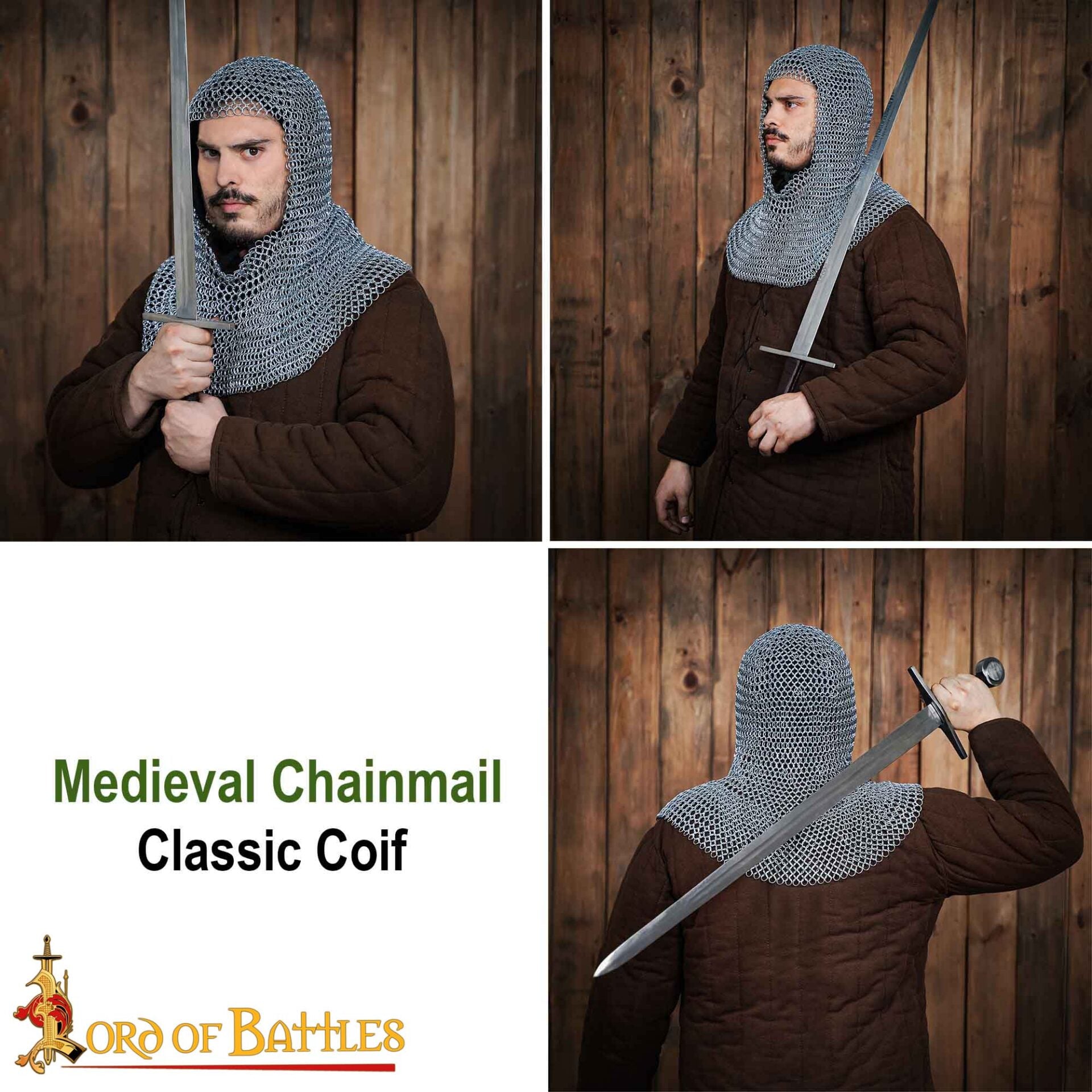 Capucha de malla medieval 10 mm — acero 16 gauge para LARP y cosplay - imagen 18