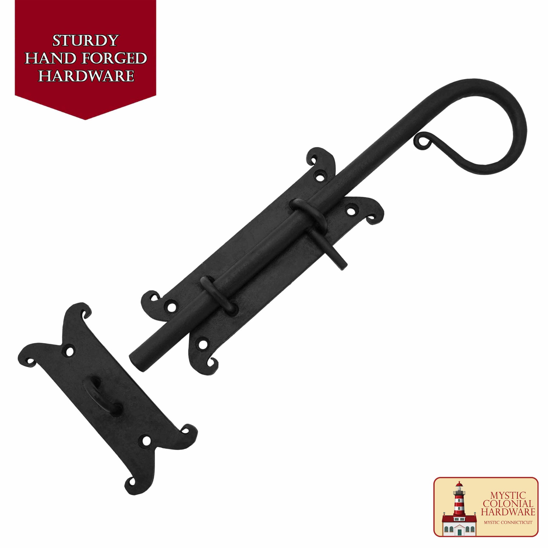 Imagen única de: Cerradura de Cerrojo de Puerta Rústica Forjada a Mano con Pasador Deslizante: Ideal para Entornos de Baño/cocina Victorianos, Coloniales, Retro, Steampunk, Góticos, Barrocos y Medievales, 22 Cm