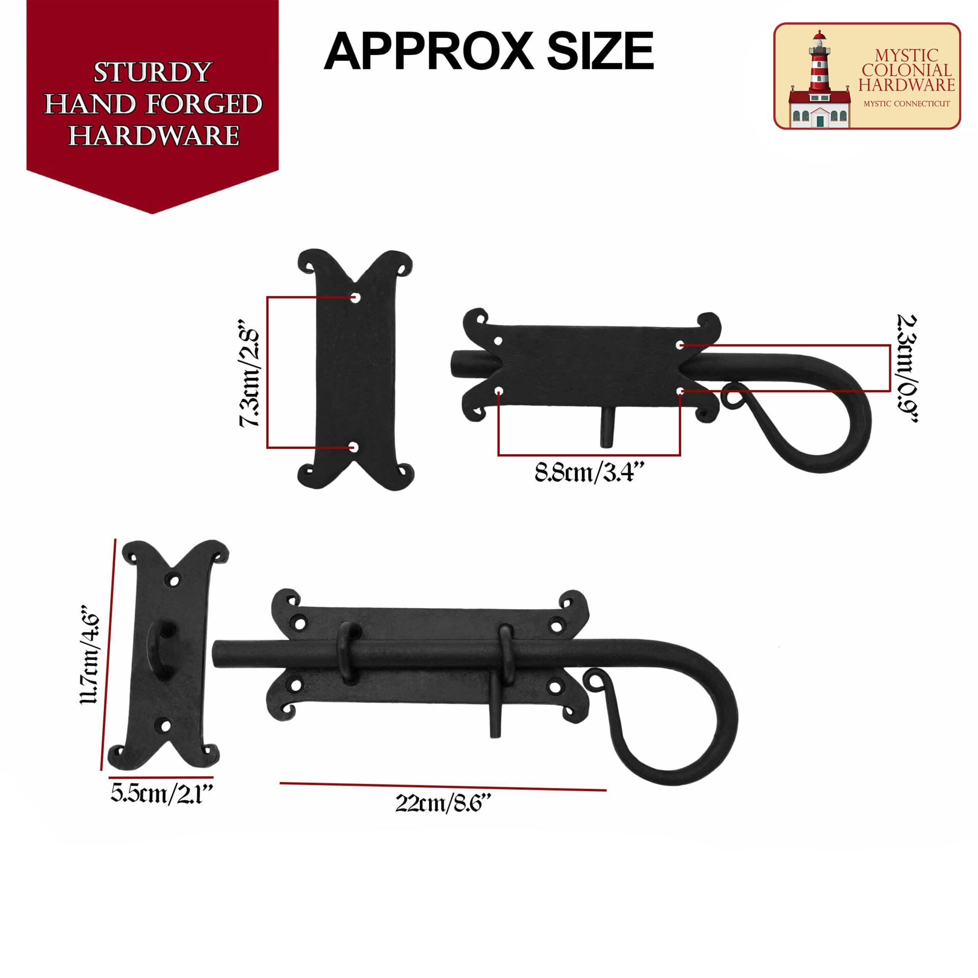 Imagen única de: Cerradura de Cerrojo de Puerta Rústica Forjada a Mano con Pasador Deslizante: Ideal para Entornos de Baño/cocina Victorianos, Coloniales, Retro, Steampunk, Góticos, Barrocos y Medievales, 22 Cm