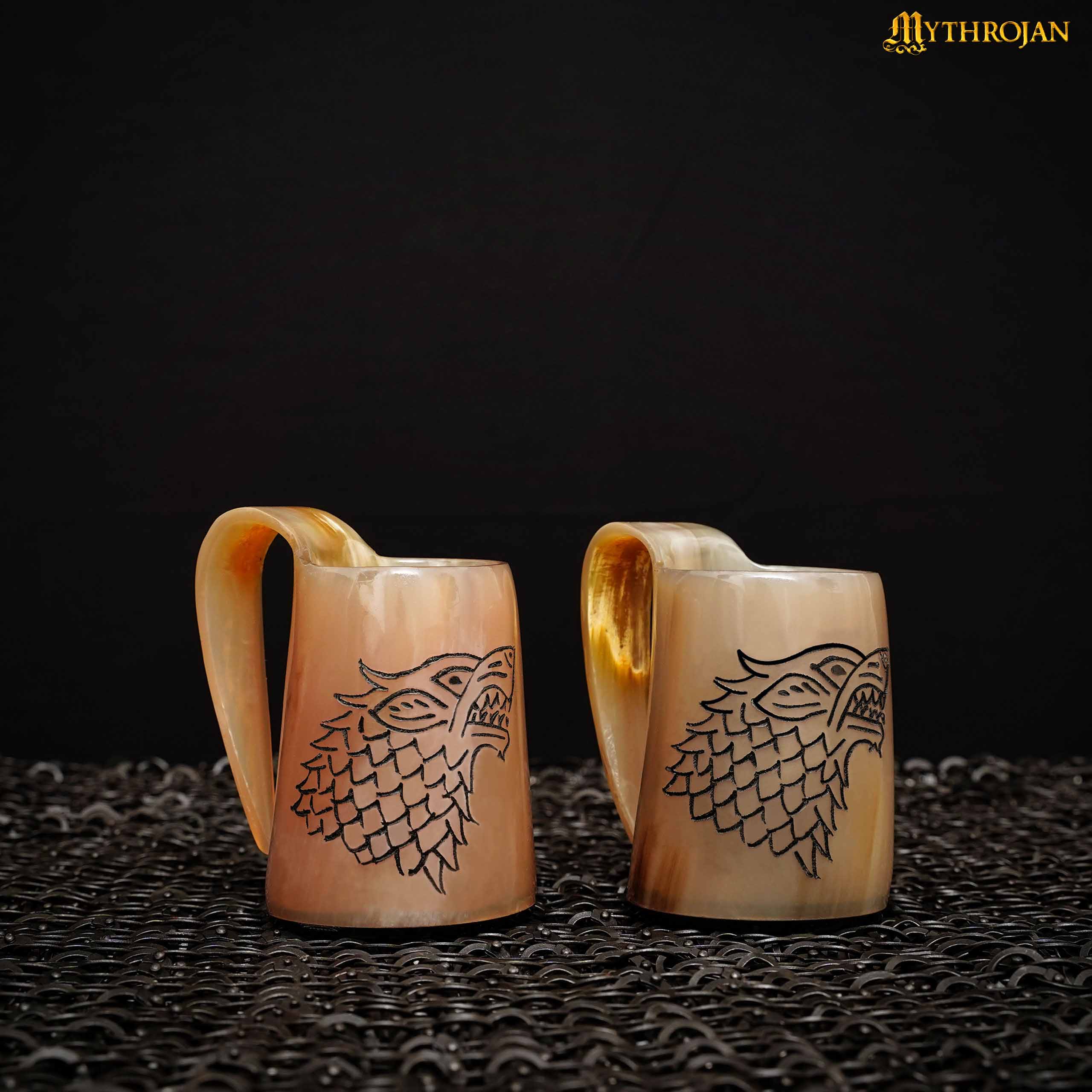 Set de 2 jarras tipo cuerno vikingas con diseño Fenrir, 3.2" (150–200 ml) - imagen 2