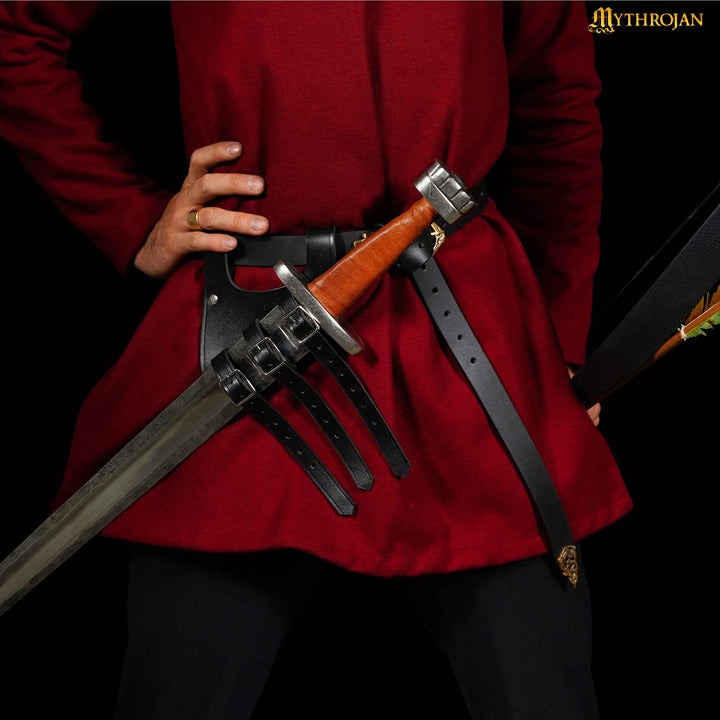 Bandolera renacentista de cuero para espada con triple hebilla — Negro/Marrón - imagen 10