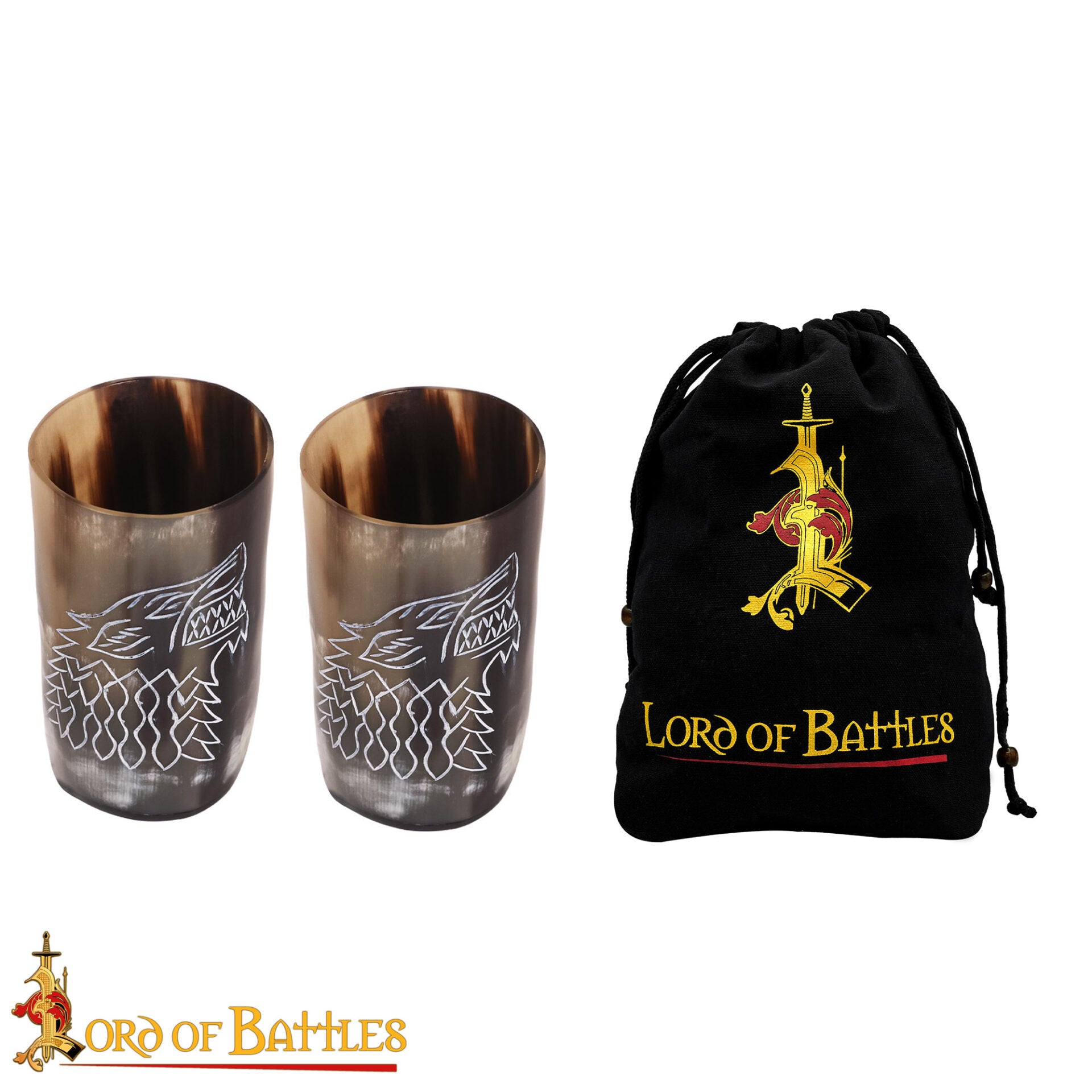 Set de 2 cuernos de beber grabados con lobo - imagen 4