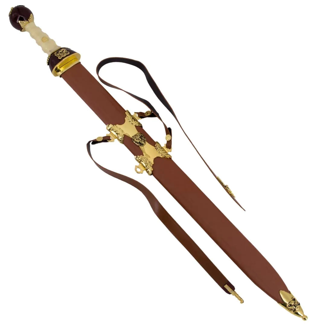 Espada Romana Spatha Gladiator S3004 - detalle vaina y herrajes dorados