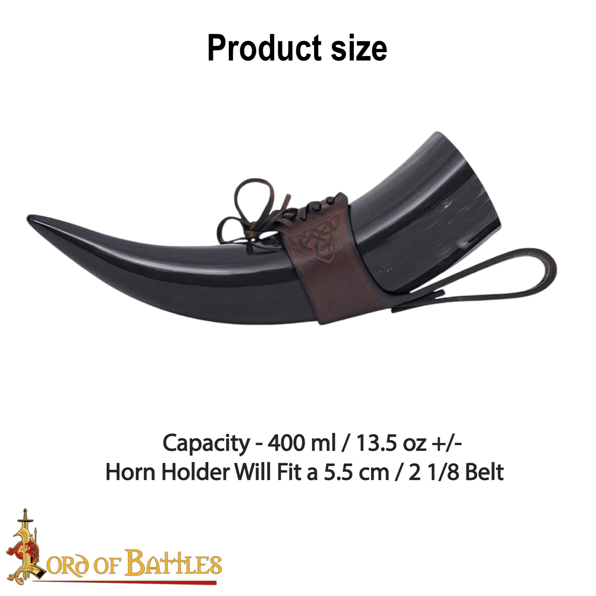 Cuerno de beber vikingo con funda de cuero y porta cinturón con nudo celta - imagen 35