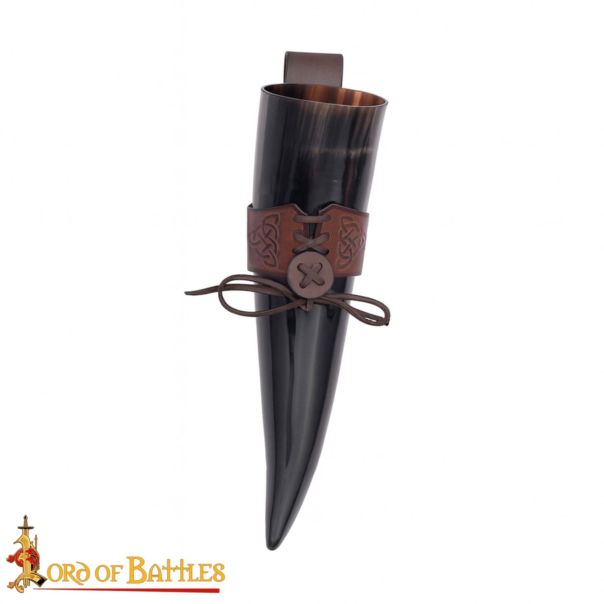 Cuerno de beber vikingo con funda de cuero y porta cinturón con nudo celta - imagen 36