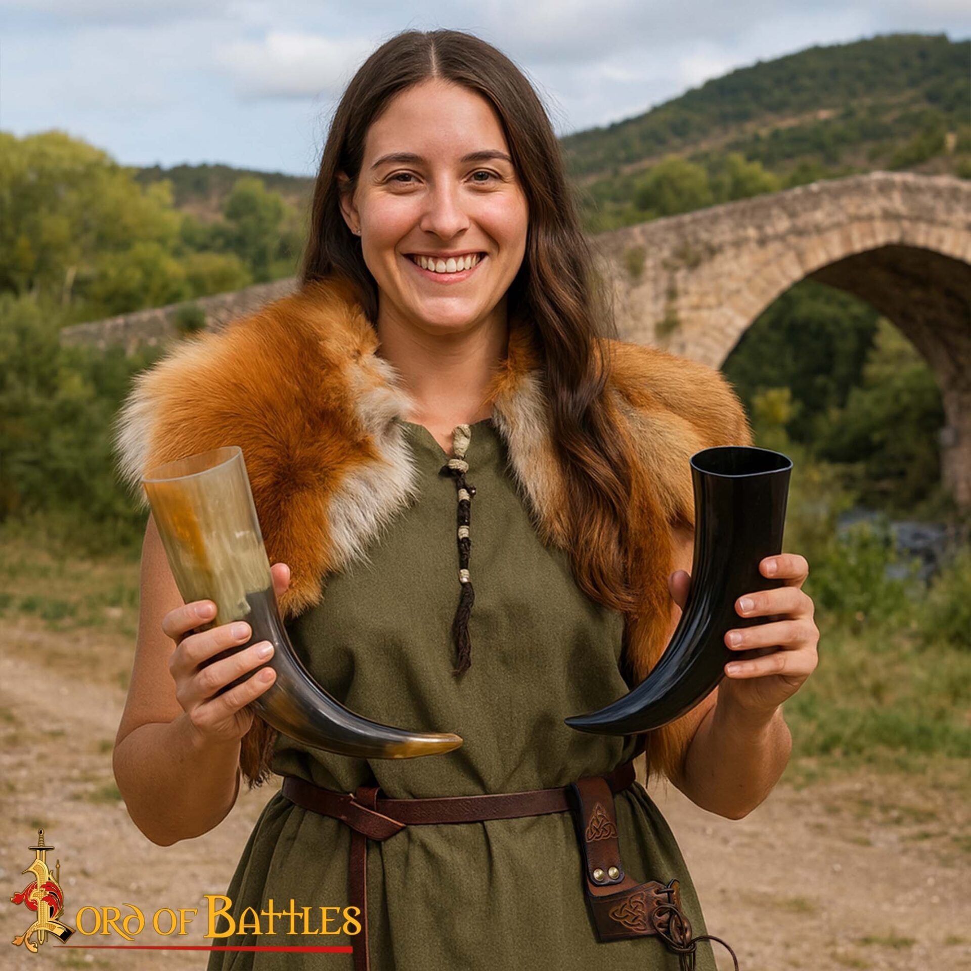 Cuerno de beber vikingo con funda de cuero y porta cinturón con nudo celta - imagen 37