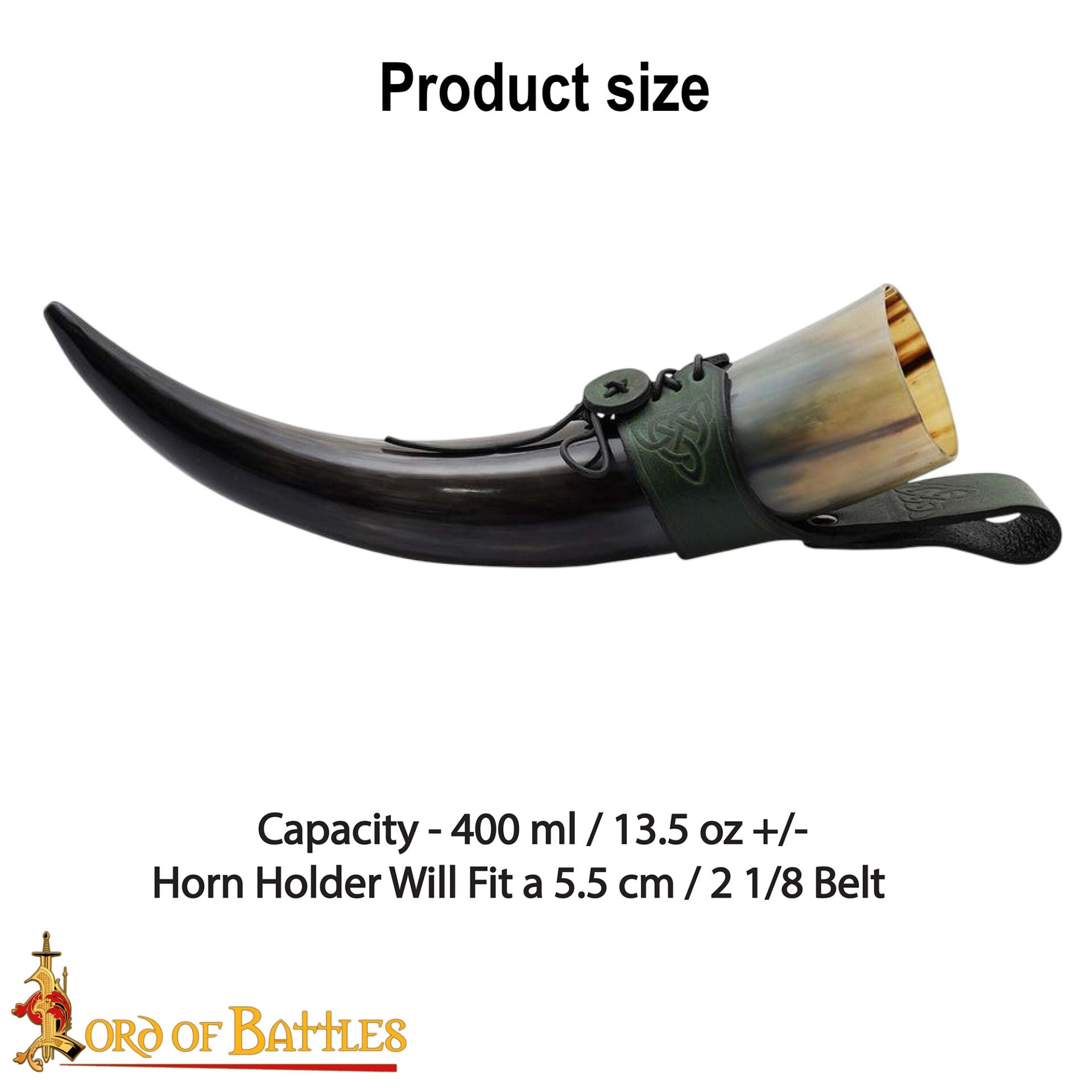 Cuerno de beber vikingo con funda de cuero y porta cinturón con nudo celta - imagen 46