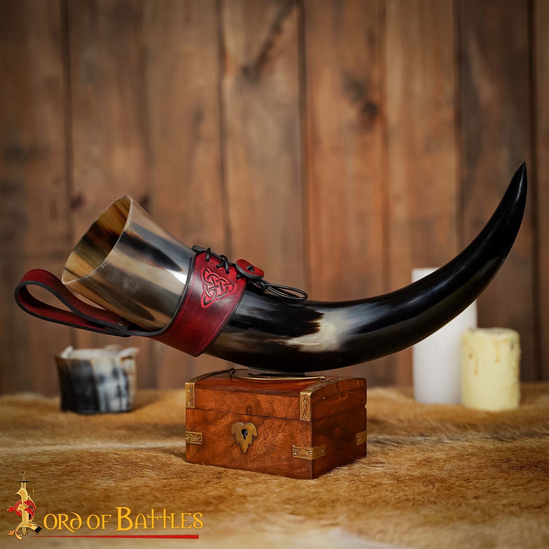 Cuerno de beber vikingo con funda de cuero y porta cinturón con nudo celta - imagen 24
