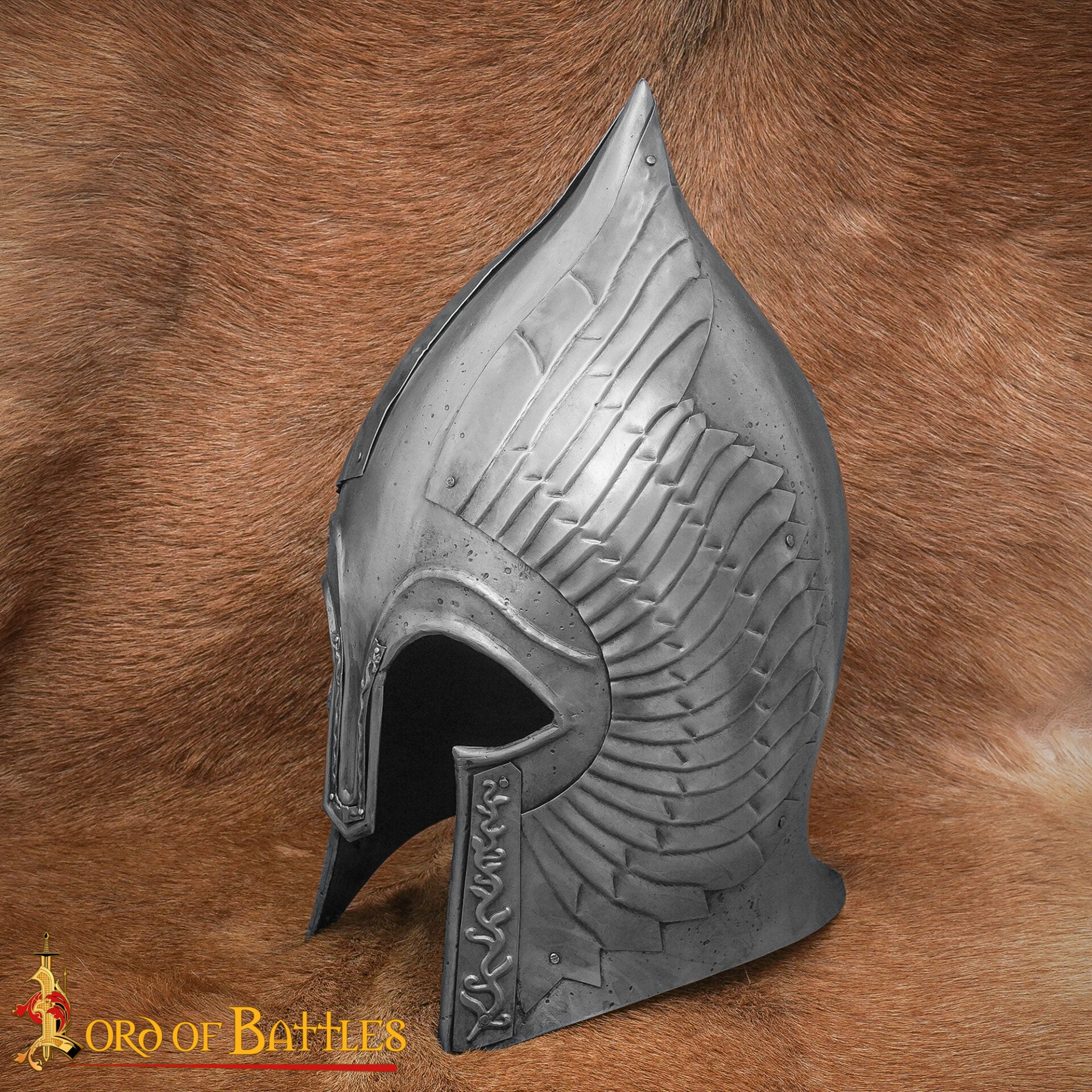 Imagen única de: Gondorian Casco Medieval de Acero con Forro de Cuero - Calibre 18 Acabado Antiguo - Fantasía Lotr Gondor Replica - Coleccionable Armadura Casco para Larp, y la Pantalla
