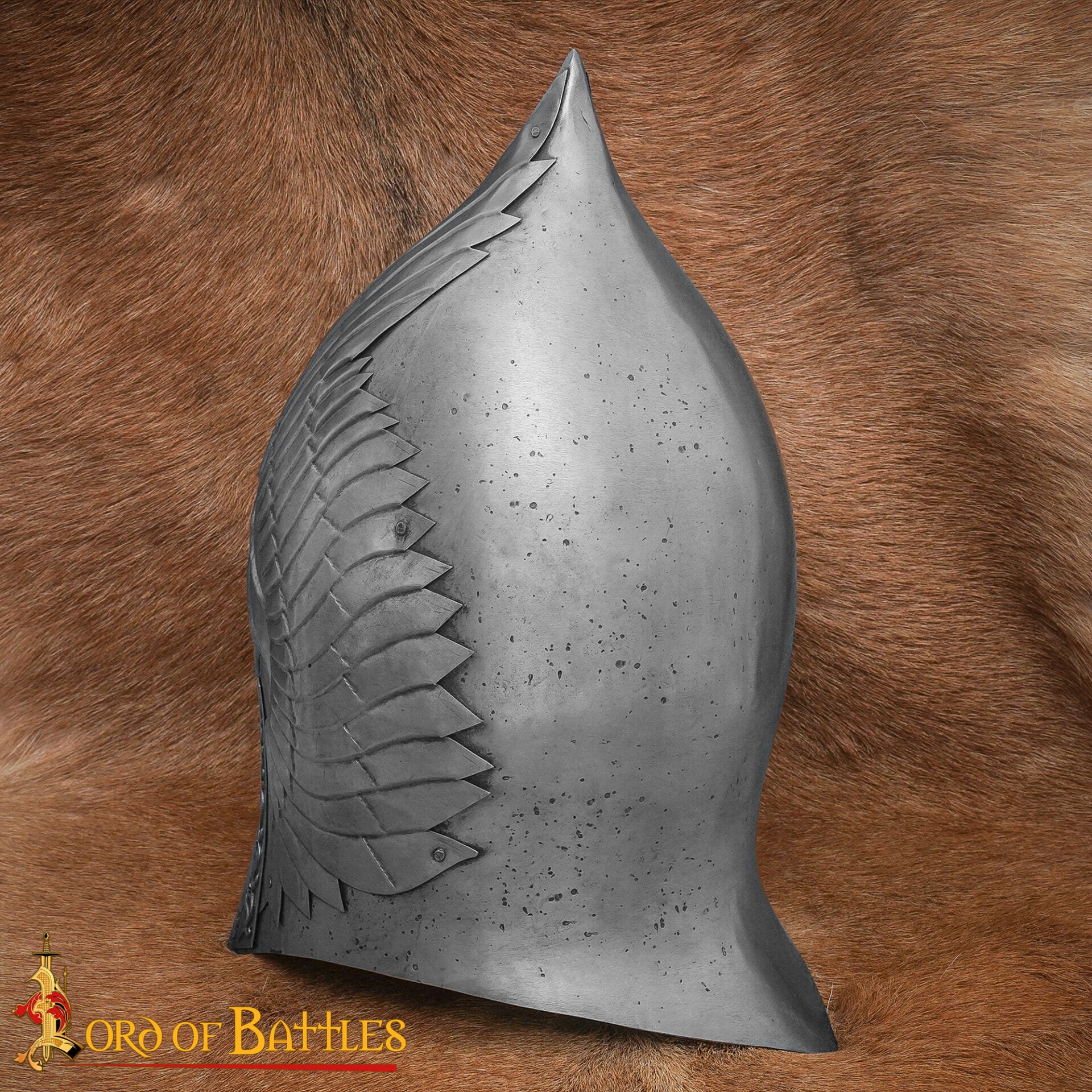 Imagen única de: Gondorian Casco Medieval de Acero con Forro de Cuero - Calibre 18 Acabado Antiguo - Fantasía Lotr Gondor Replica - Coleccionable Armadura Casco para Larp, y la Pantalla