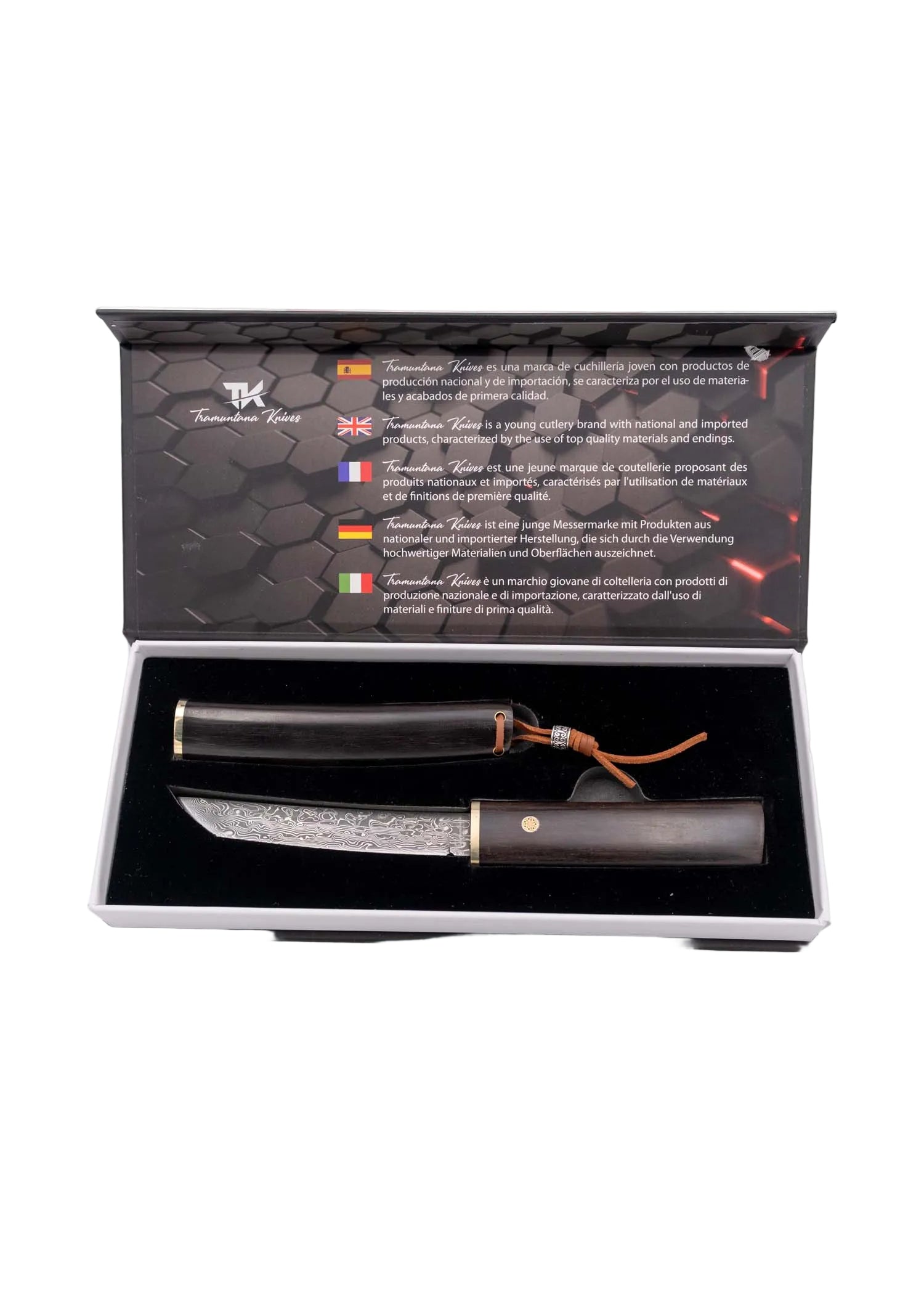 Cuchillo Tanto con Mango de Haya caja – Acero Damasco VG10 Todo Medeieval