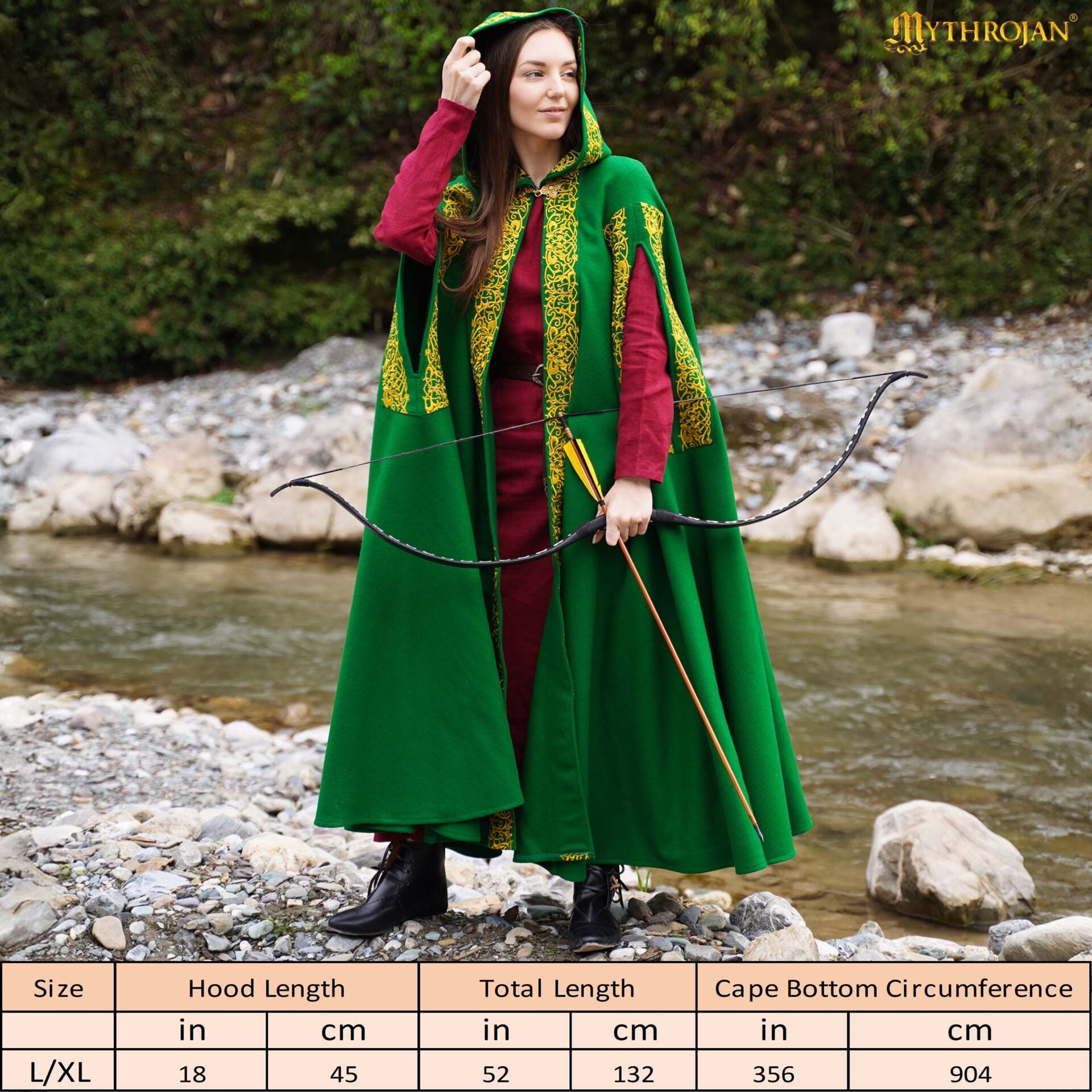 Capa medieval de lana 70% con capucha y cierre de latón, bordada - imagen 4