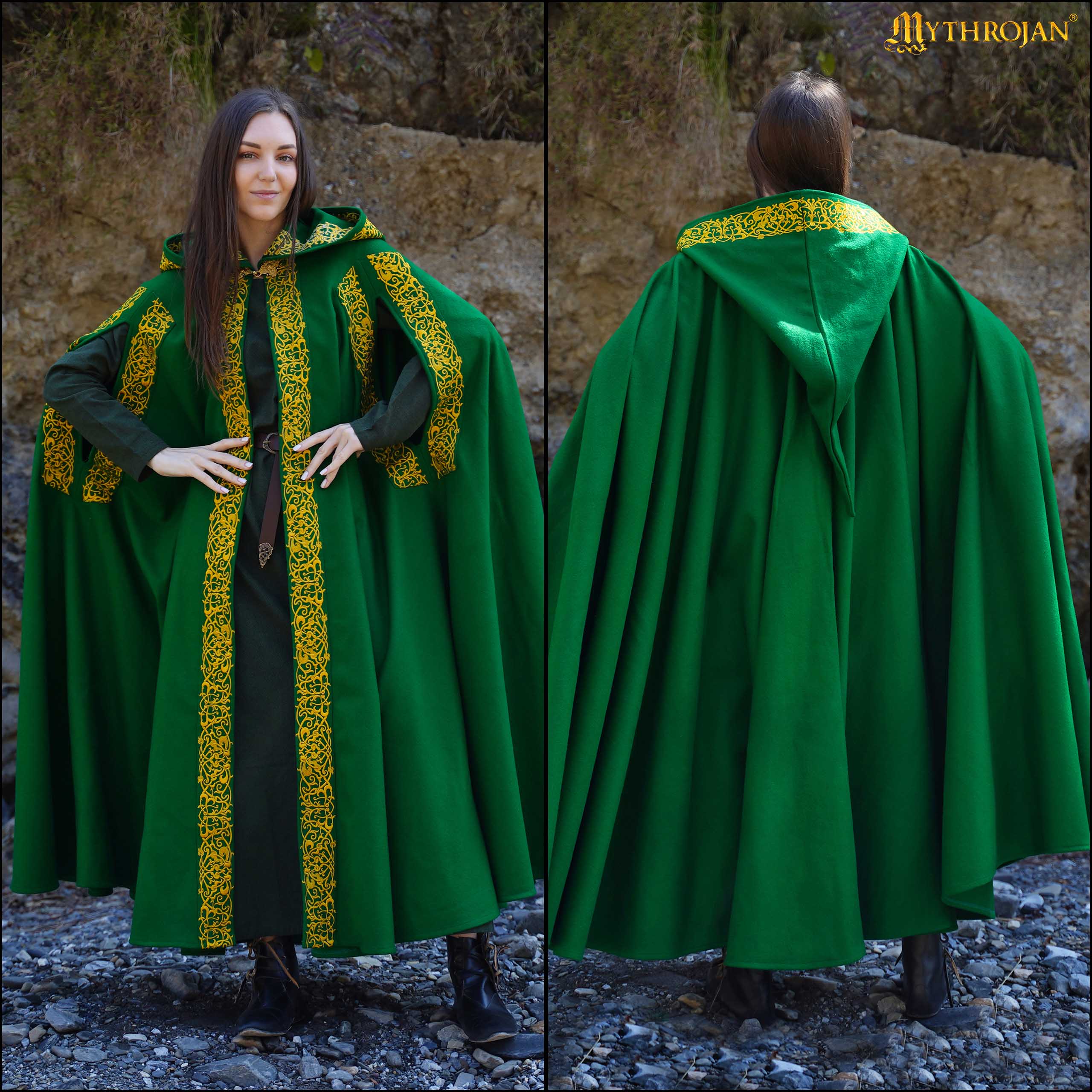Capa medieval de lana 70% con capucha y cierre de latón, bordada - imagen 12