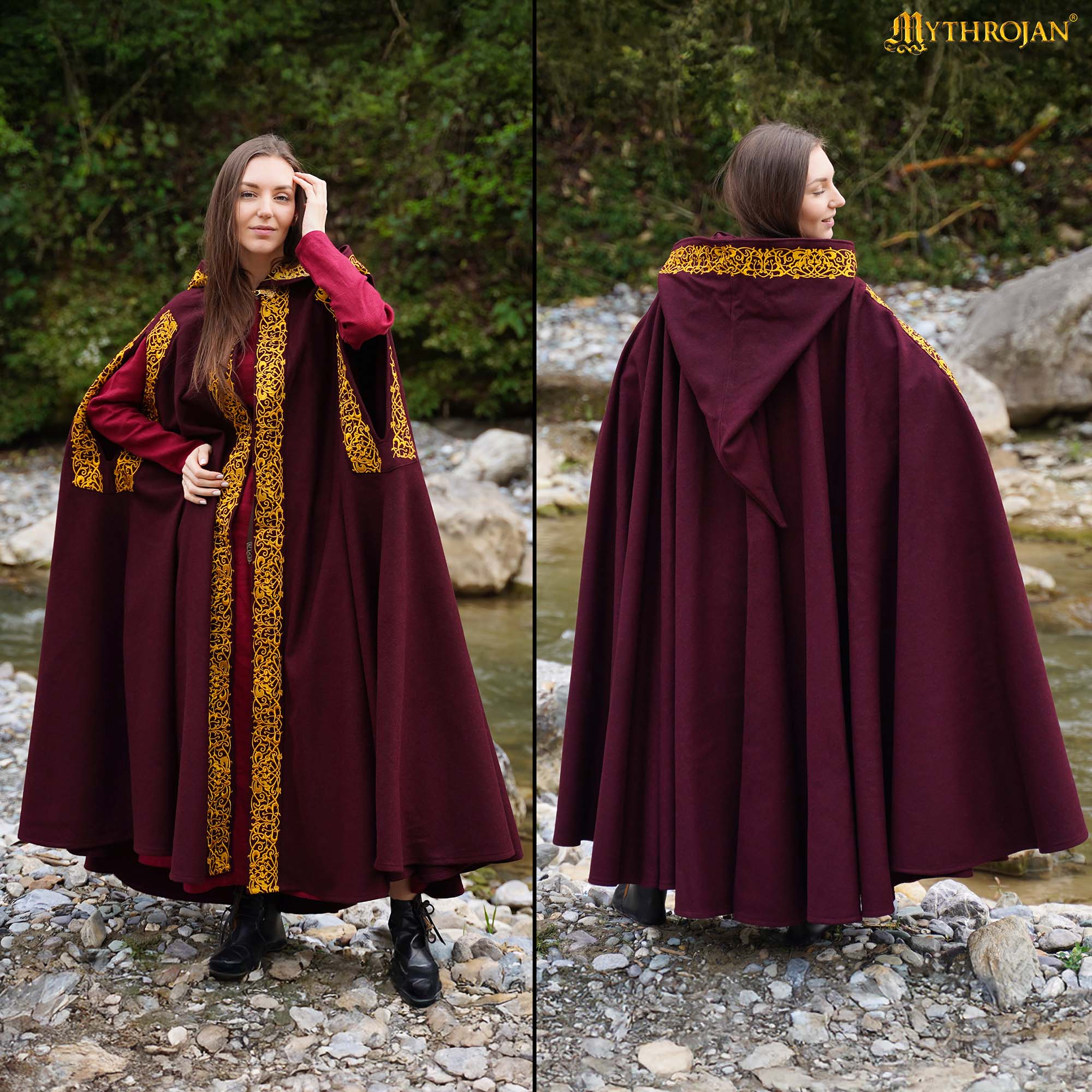 Capa medieval de lana 70% con capucha y cierre de latón, bordada - imagen 5