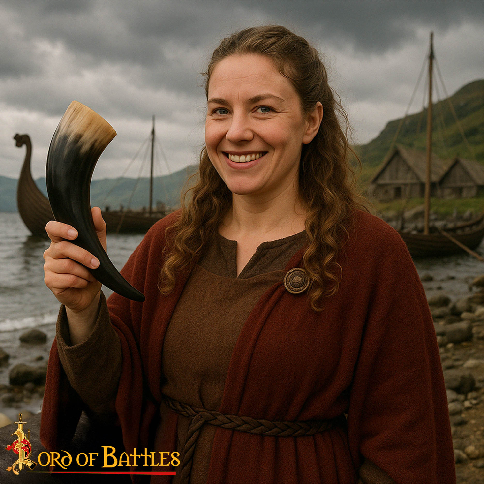 Cuerno de beber vikingo en cuerno de buey pulido - imagen 7