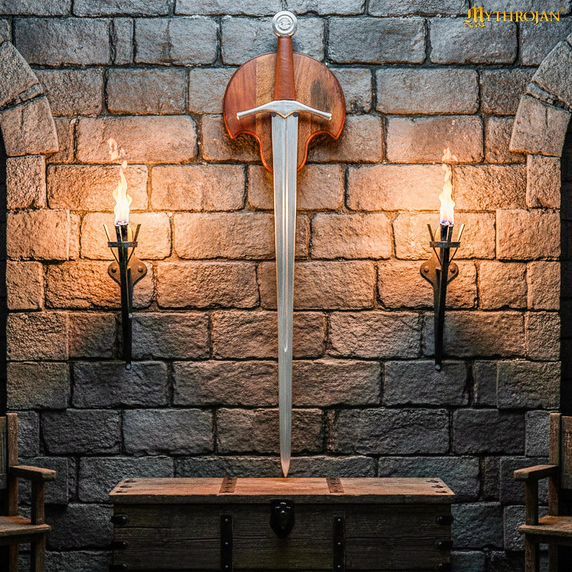 Placa de pared para espada en madera de acacia con soporte de acero - imagen 5