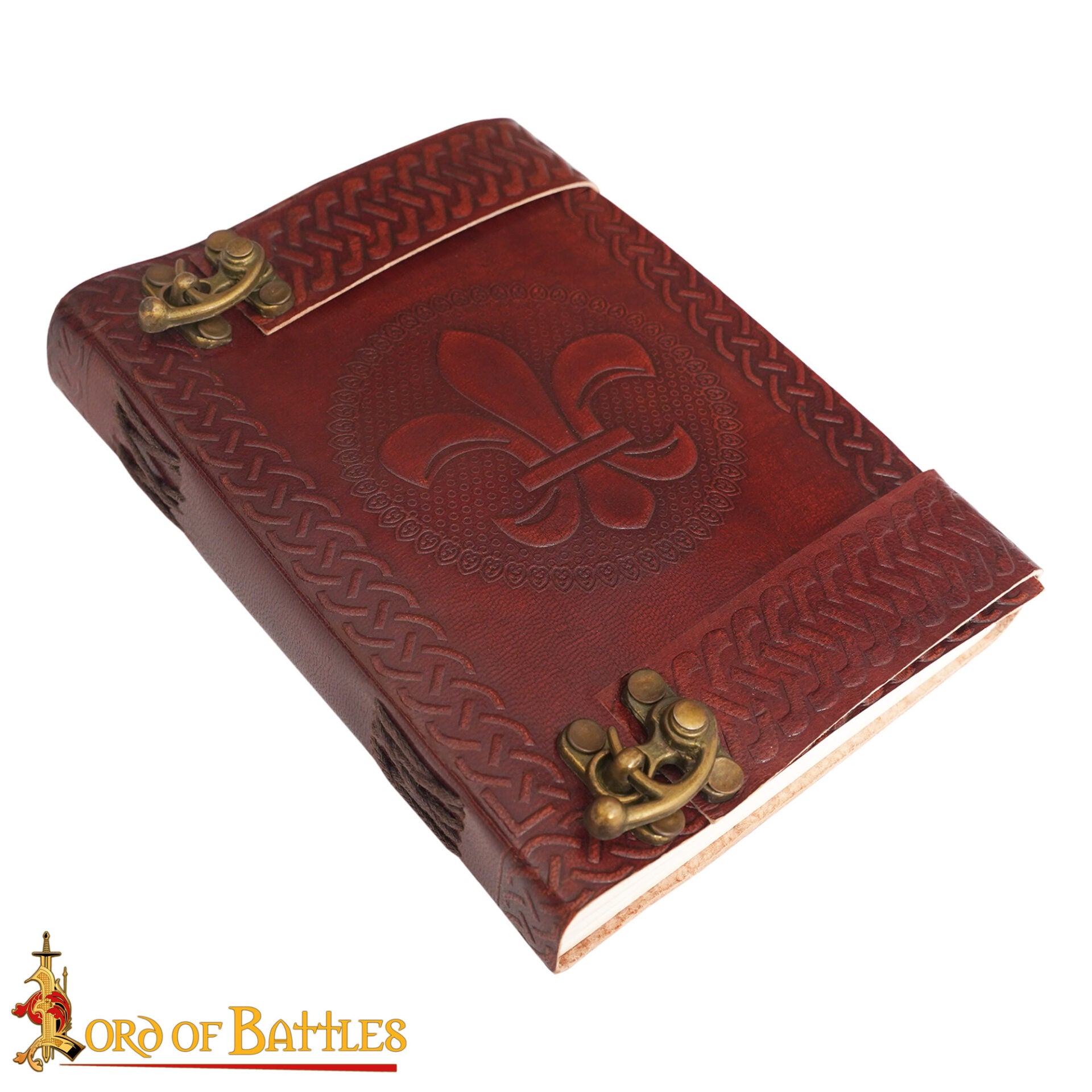 Imagen única de: Cuaderno de cuero hecho a mano con Fleur‑de‑Lys y broches de latón, 7 x 5 pulgadas - Con Defecto