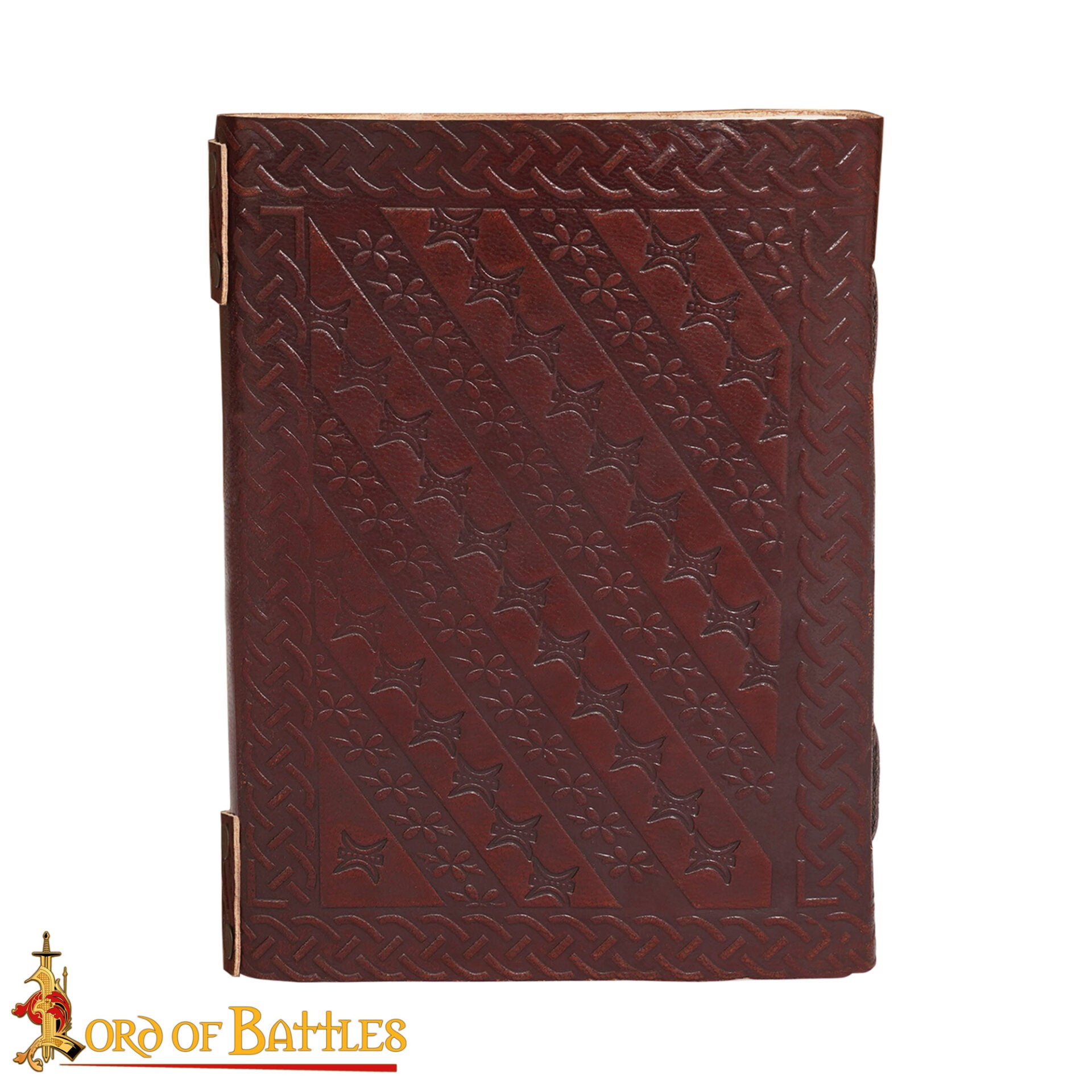 Imagen única de: Cuaderno de cuero hecho a mano con Fleur‑de‑Lys y broches de latón, 7 x 5 pulgadas - Con Defecto