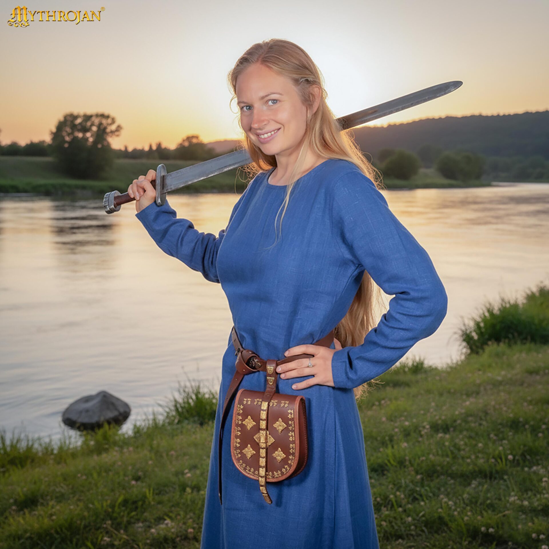 Vestido vikingo largo Helga en lino 100% para mujer - imagen 2