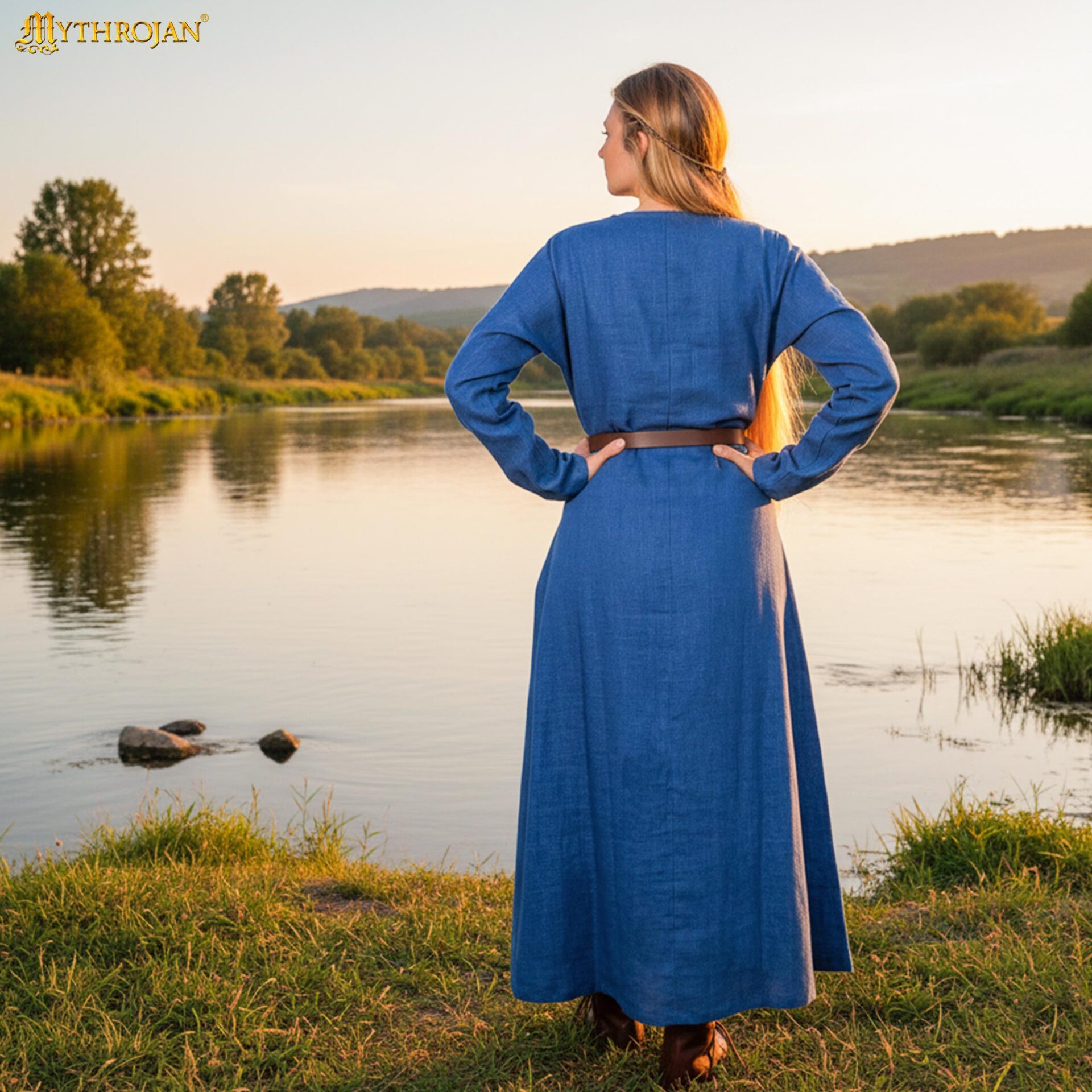 Vestido vikingo largo Helga en lino 100% para mujer - imagen 4