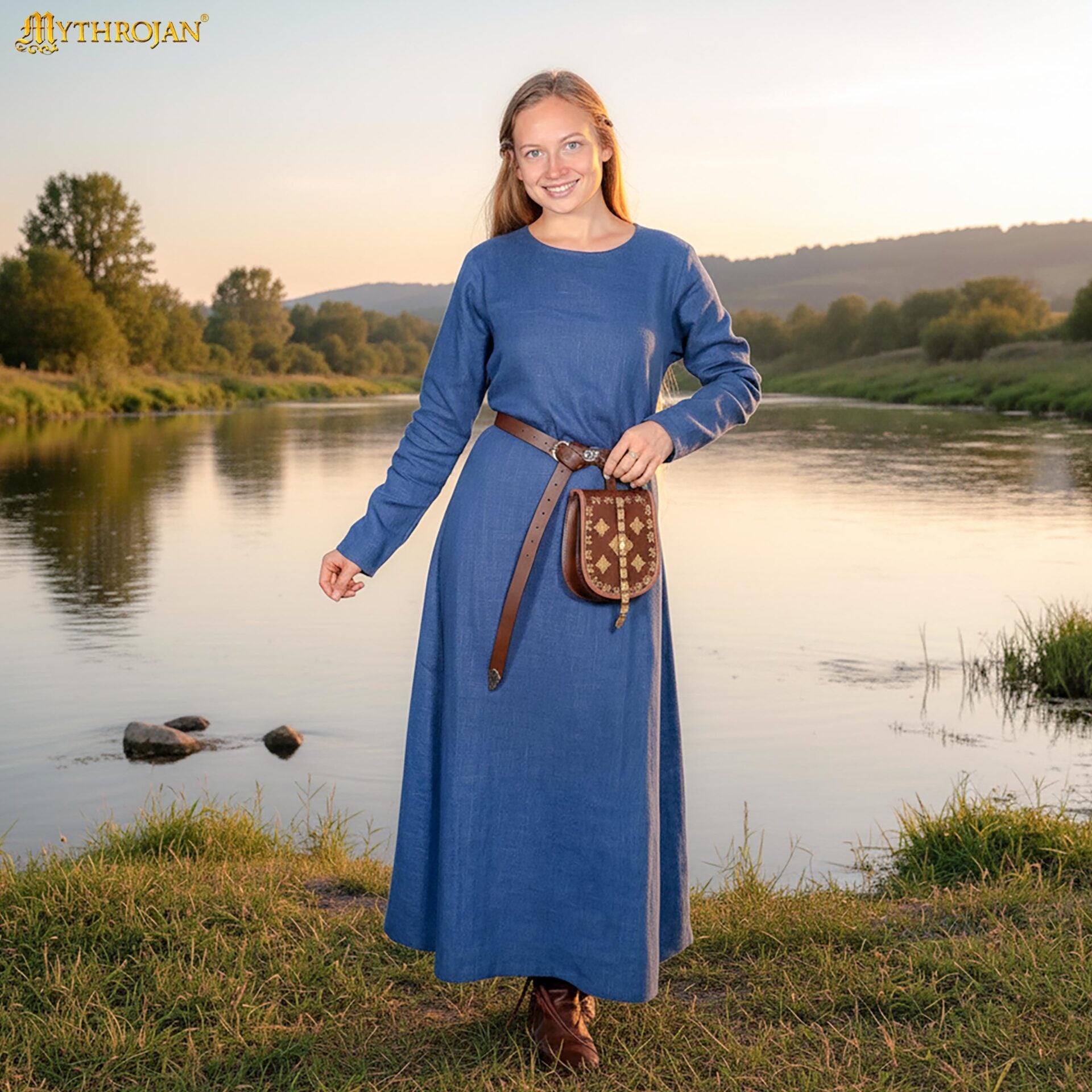 Vestido vikingo largo Helga en lino 100% para mujer - imagen 7