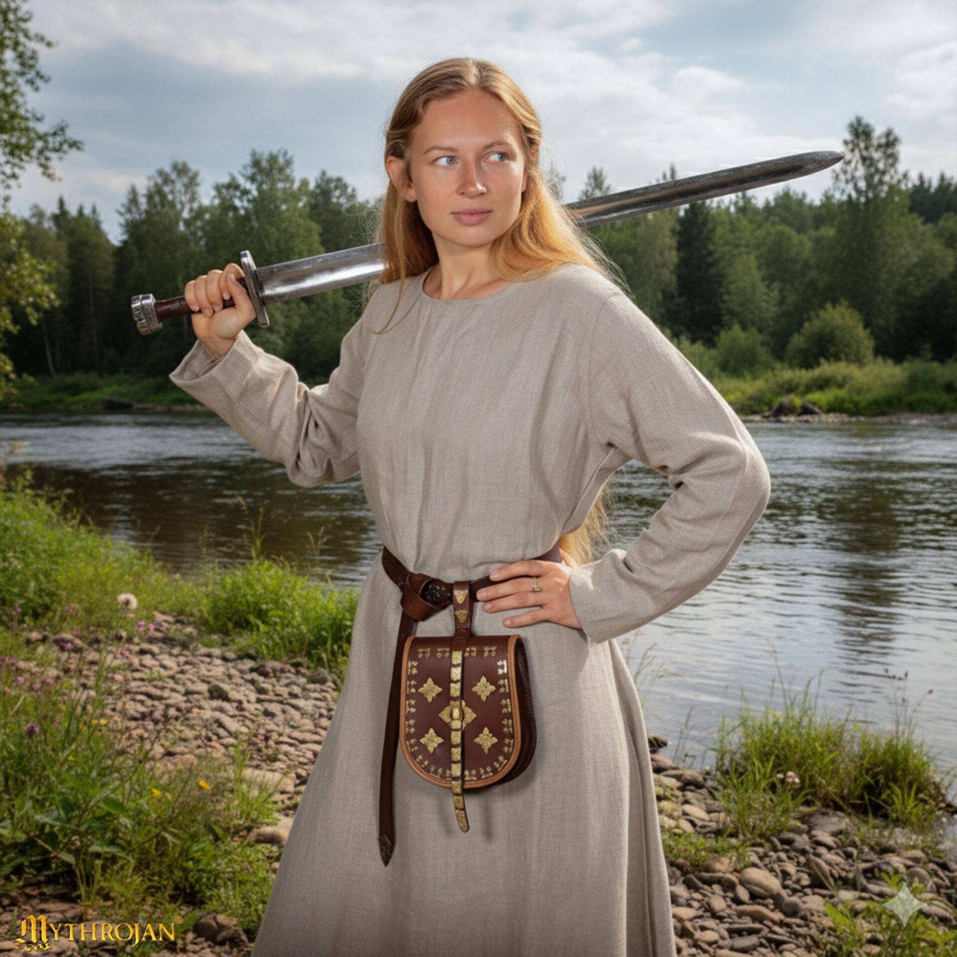 Vestido vikingo largo Helga en lino 100% para mujer - imagen 5