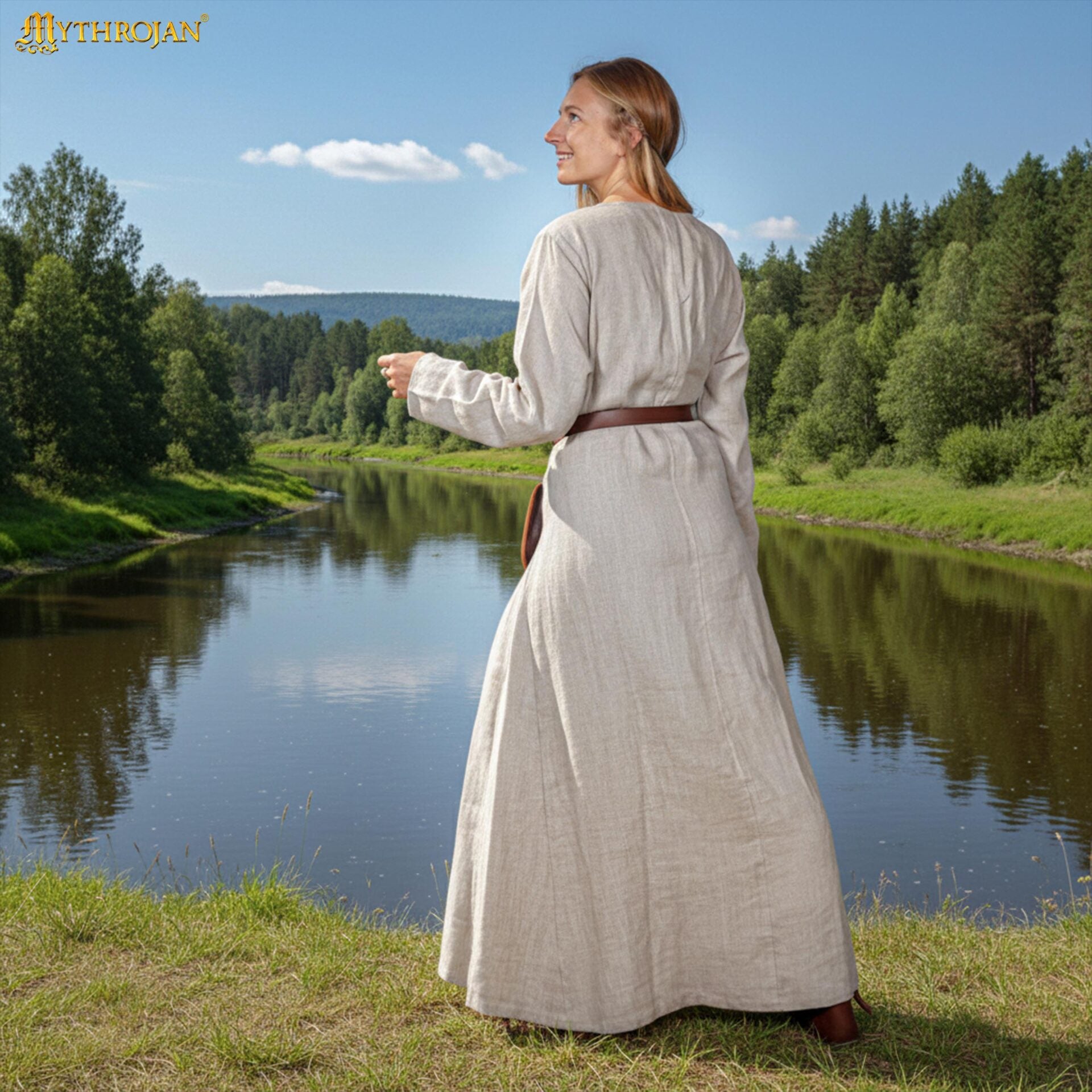 Vestido vikingo largo Helga en lino 100% para mujer - imagen 17